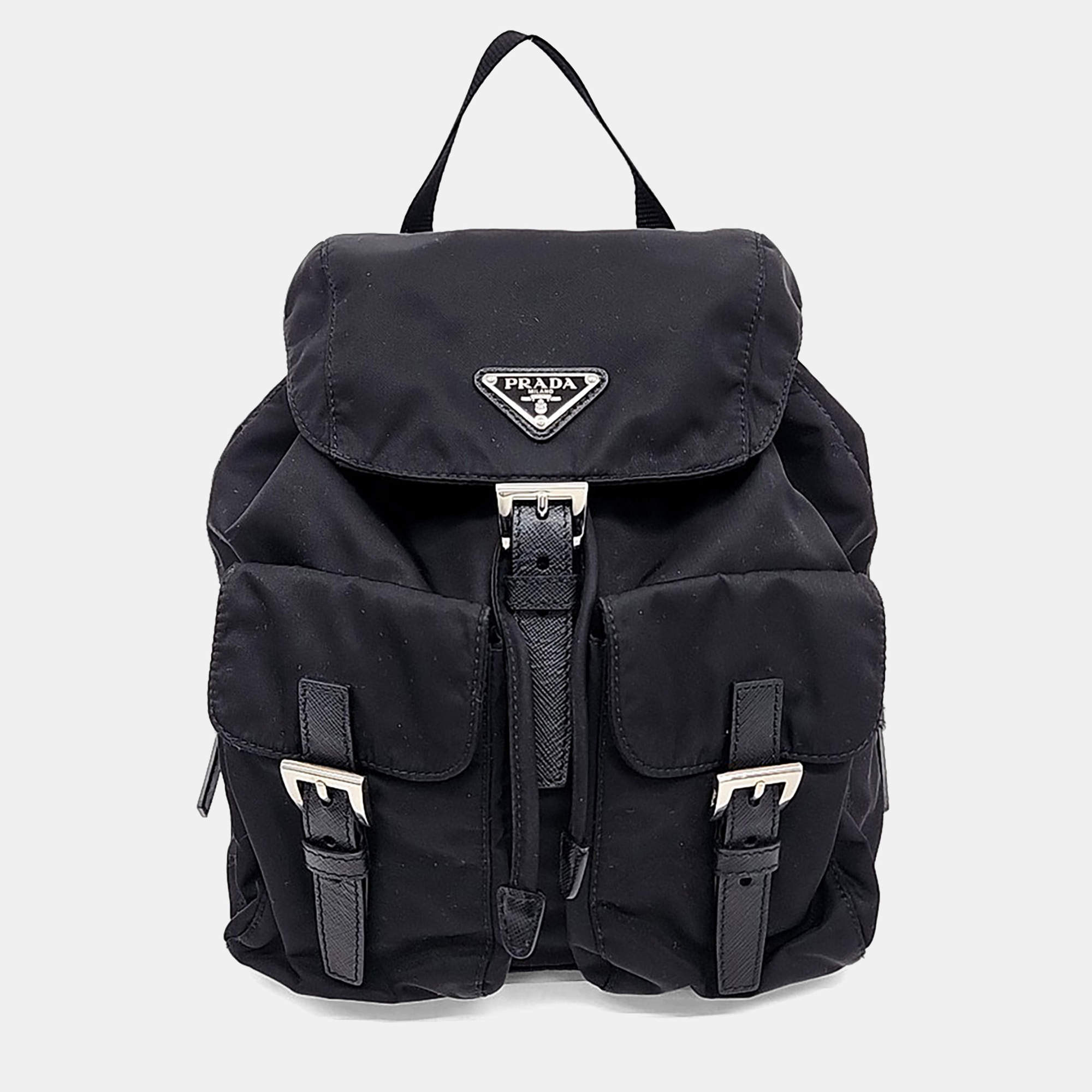 Pre Owned Prada Black Nylon Re-Nylon Two-Pocket Backpack