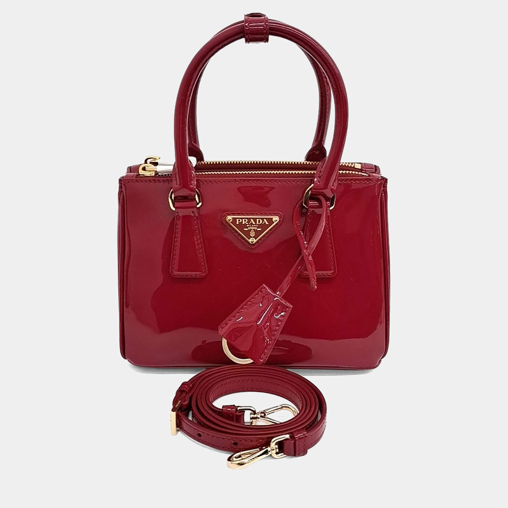 Pre Owned Prada Red Patent Leather Patent Tote and Shoulder Bag