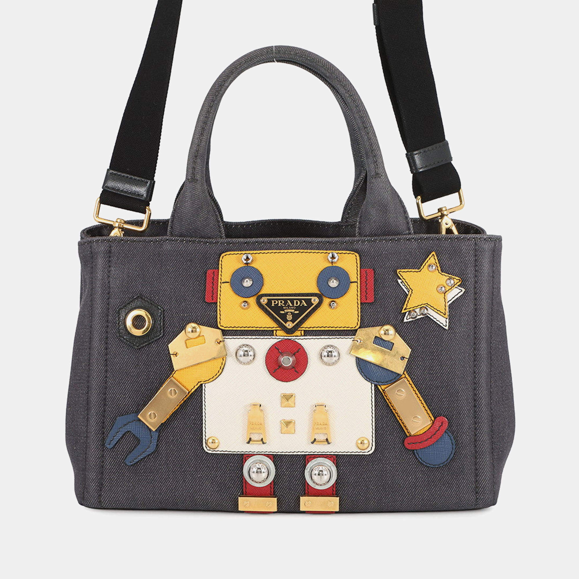 Pre Owned Prada Robot Canapa 2-Way Tote Bag Navy/Multicolor Canvas