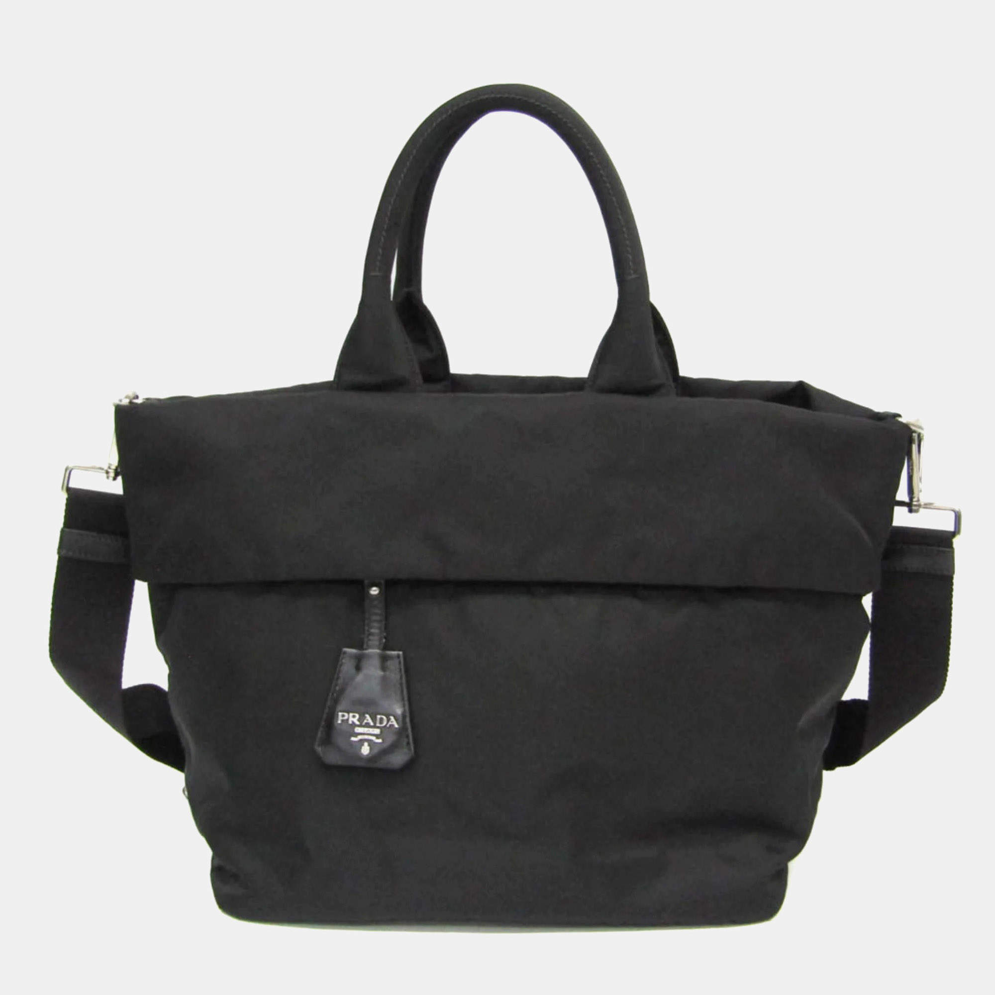 Pre Owned Prada TESSUTO Reversible Bag Nylon Handbag Shoulder Bag Black