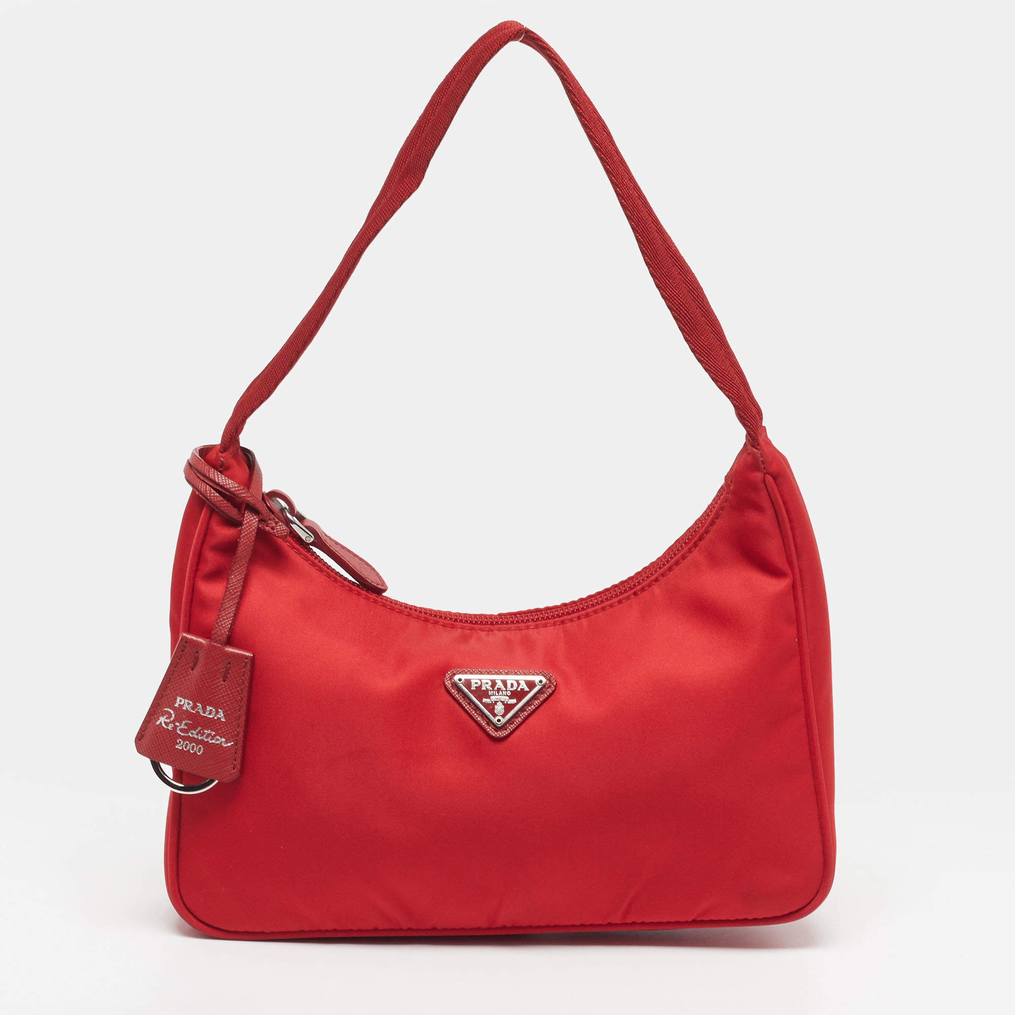 Pre Owned Prada Re-Edition 2000 Red Nylon Shoulder Bag