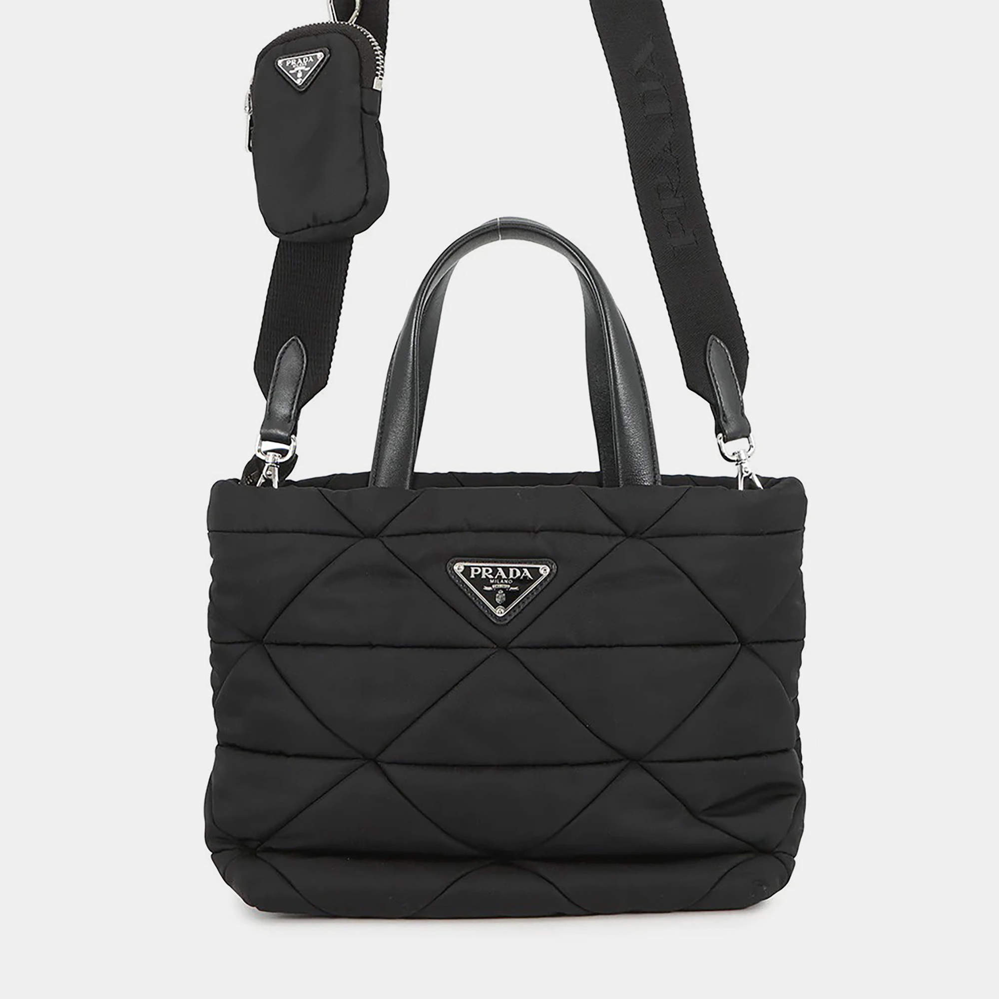 مملوكة مسبقًا Prada Padded Re-Nylon 2-Way Tote Bag Black Nylon Size Small