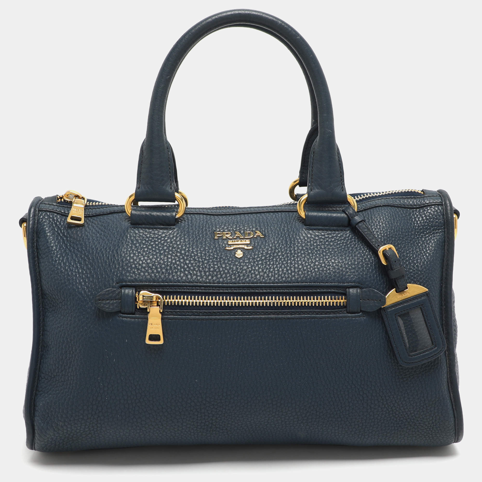 Pre Owned Prada Vitello Daino Blue Leather Satchel