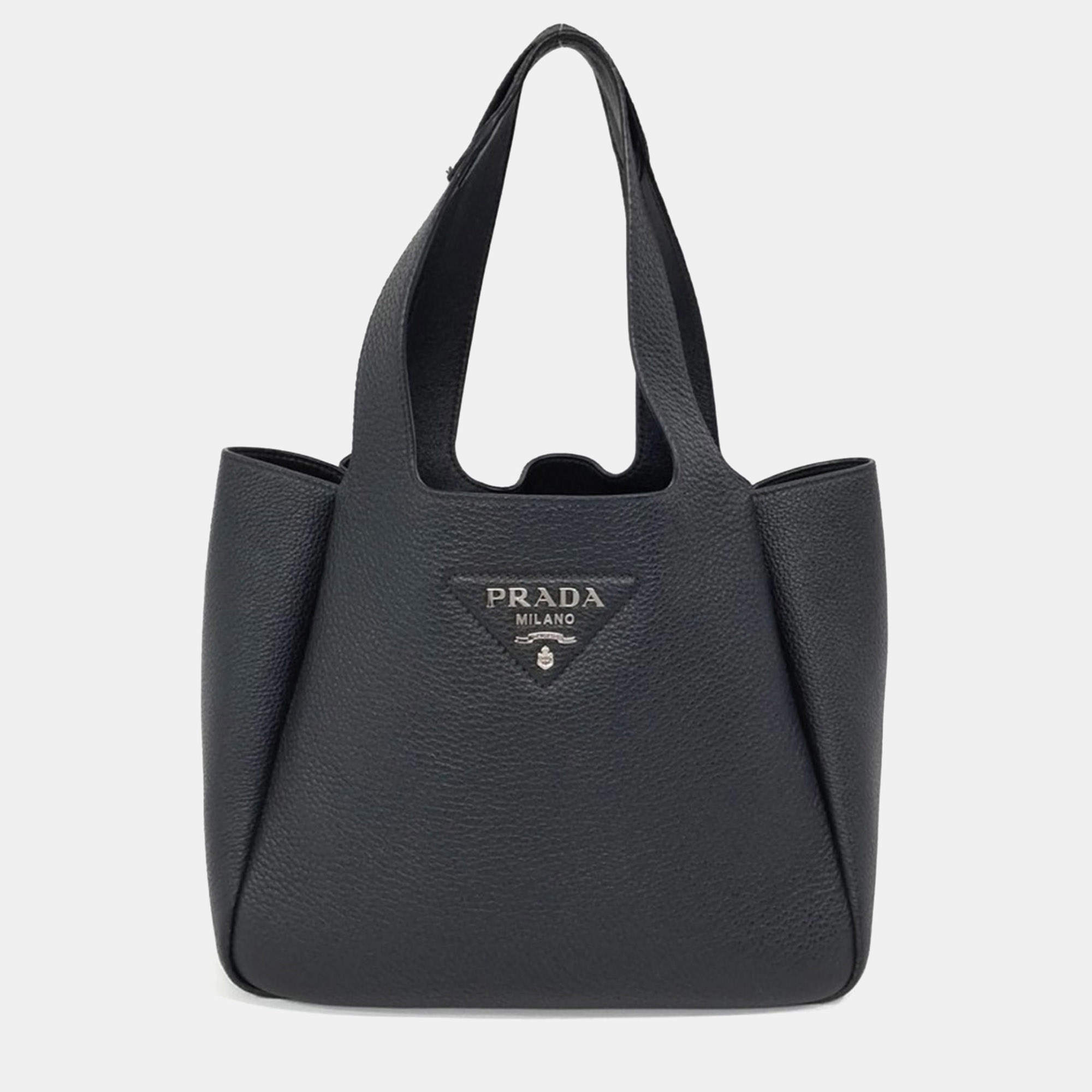 Pre Owned Prada Black Leather Vitello Dino Soft Tote Bag