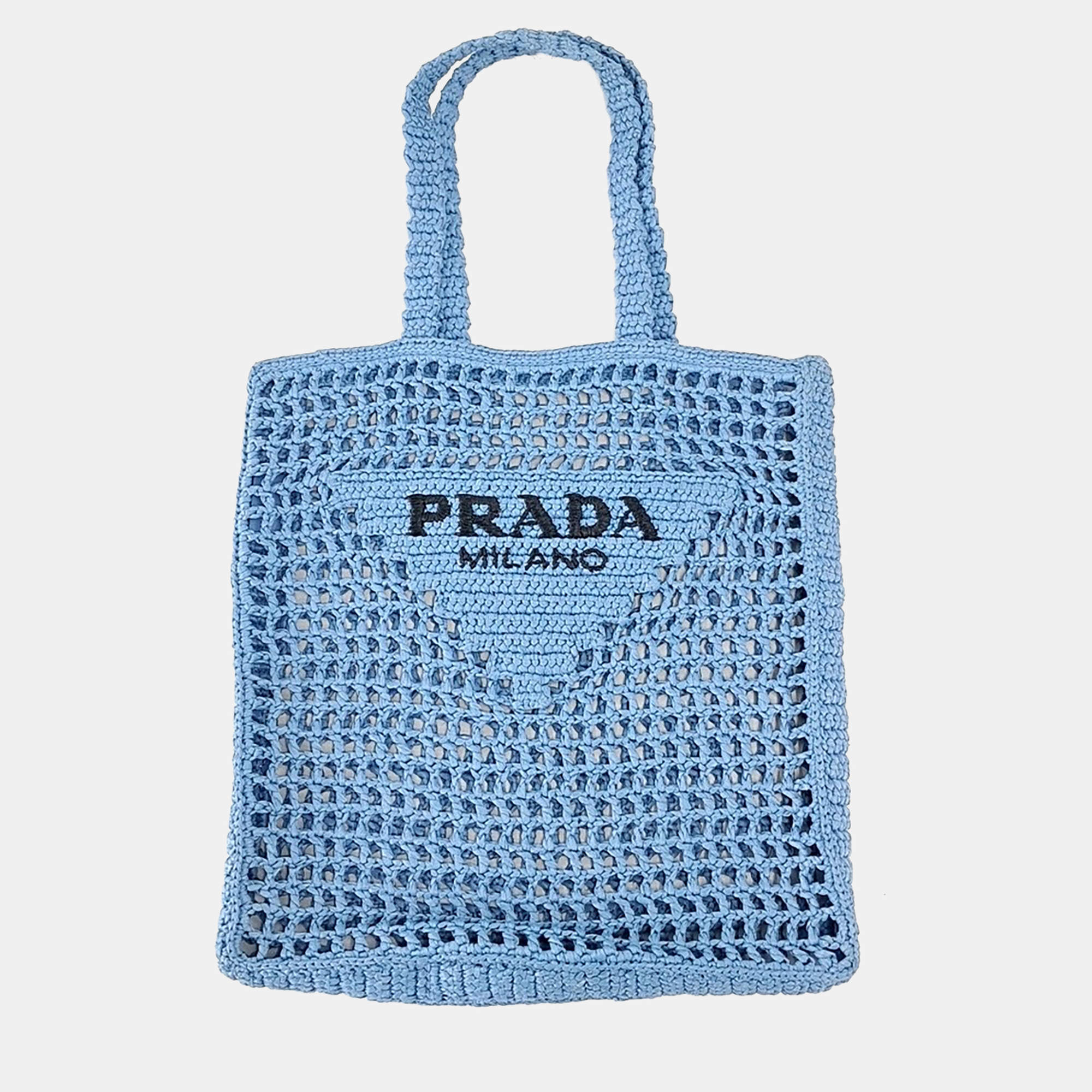 Pre Owned Prada Sky Blue Raffia Shoulder Bag