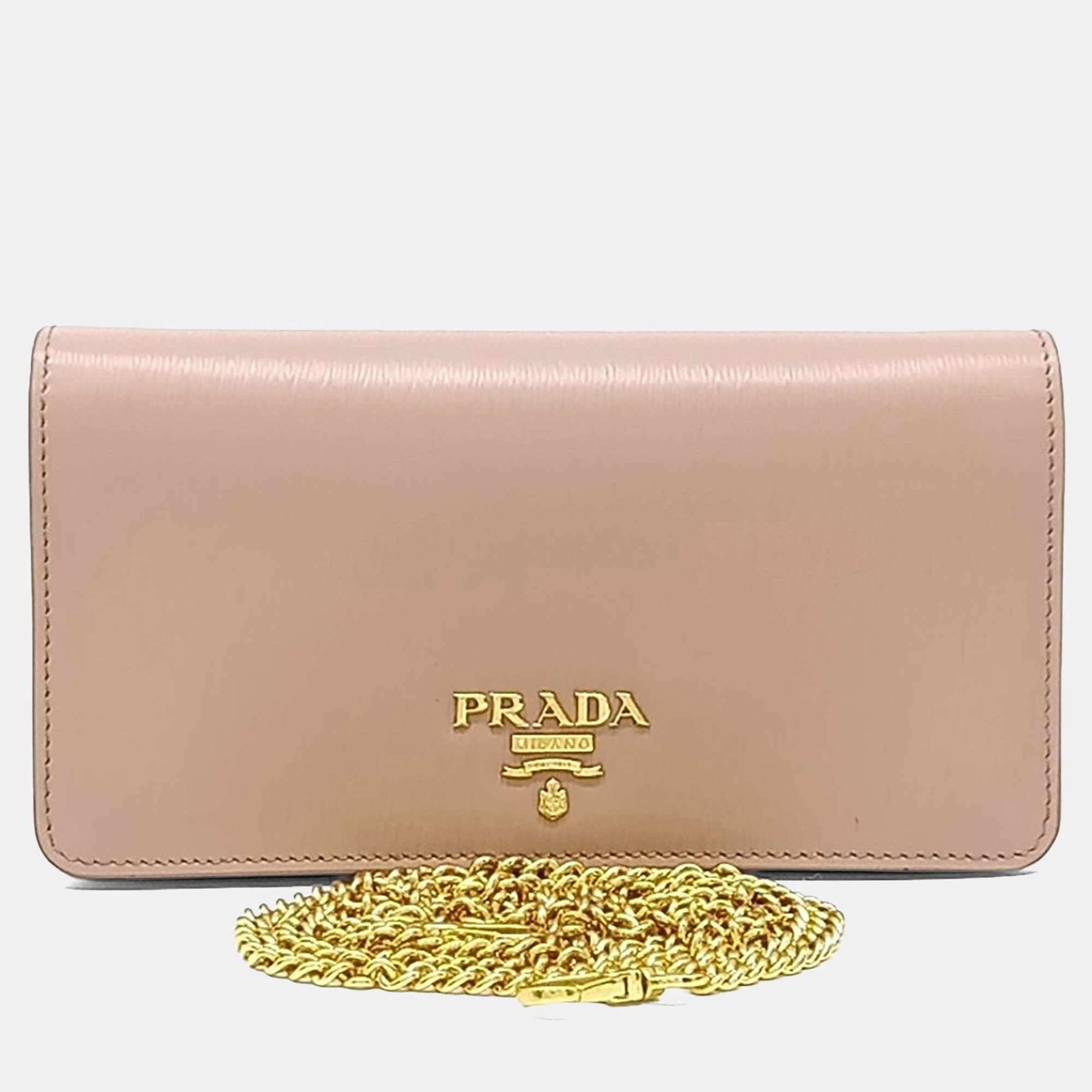 Pre Owned Prada Pink Leather Saffiano Mini Chain Crossbody Bag