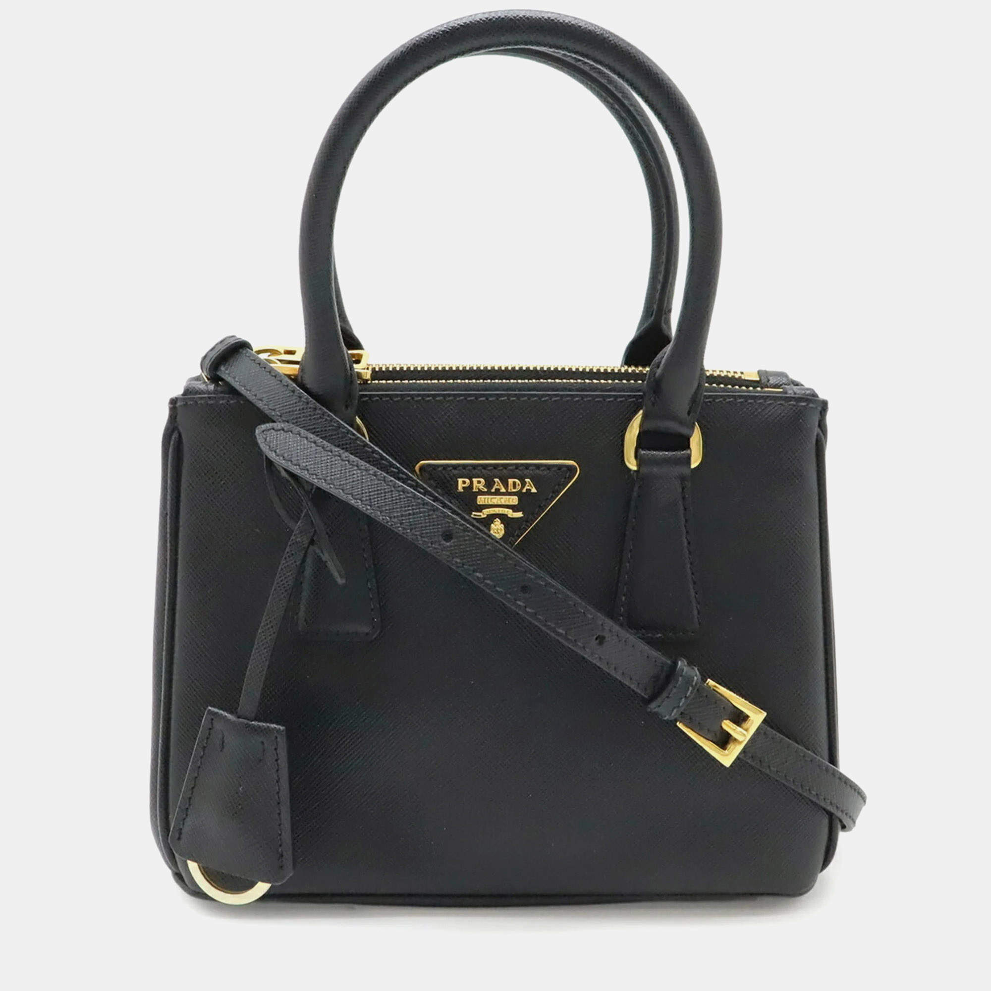 Pre Owned Prada Galleria Saffiano Handbag/Shoulder Bag Leather Nero Black