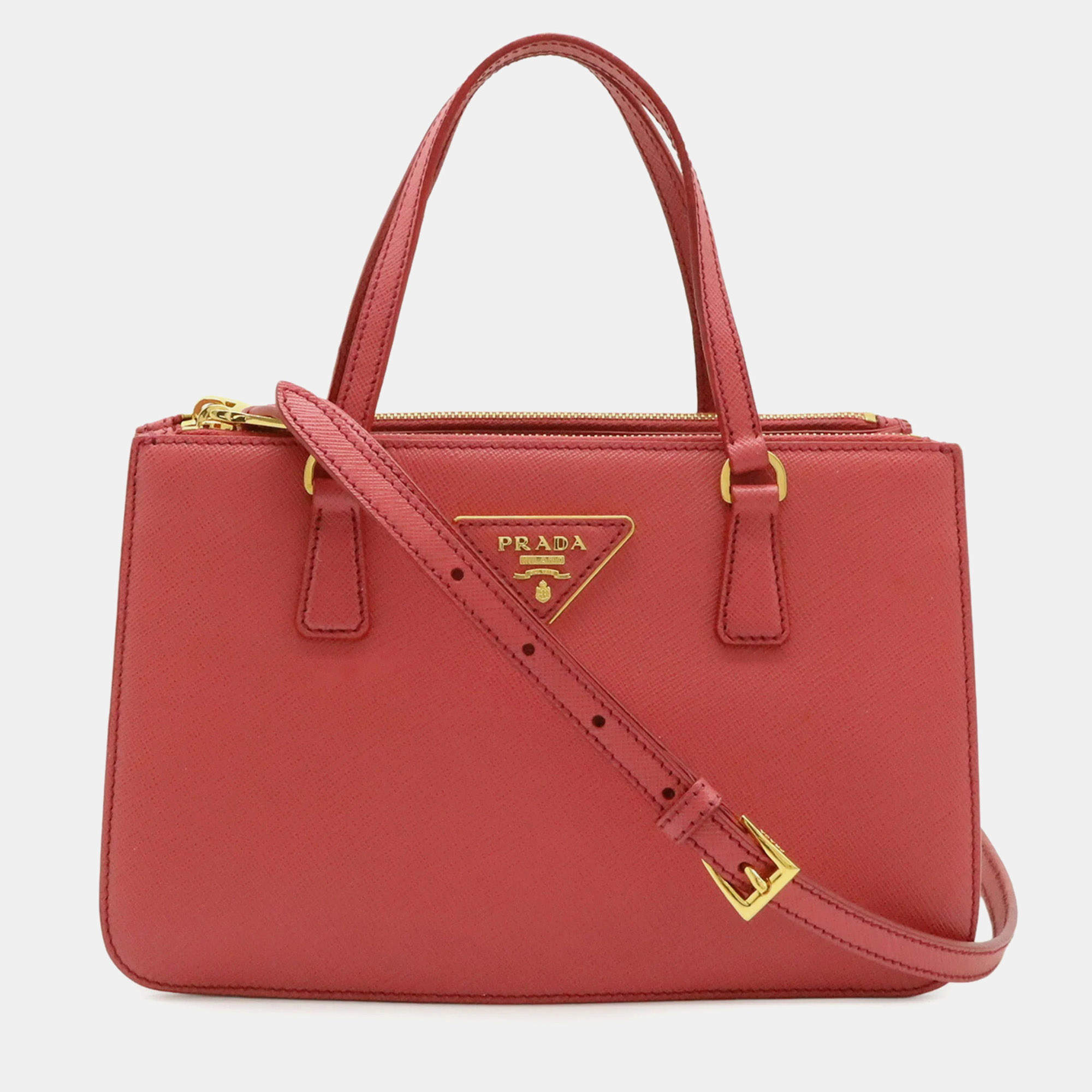مملوكة مسبقًا Prada Galleria Triangle Handbag/Shoulder Bag In Saffiano Leather Pink