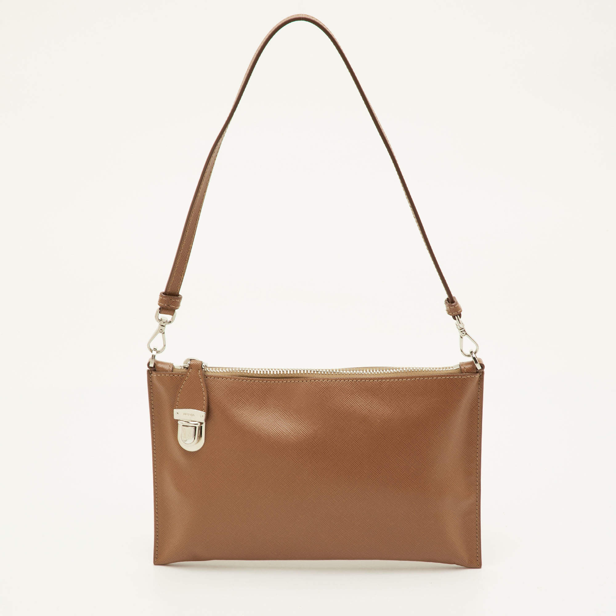 مملوكة مسبقًا Prada Brown Saffiano Leather Top Zip Shoulder Bag