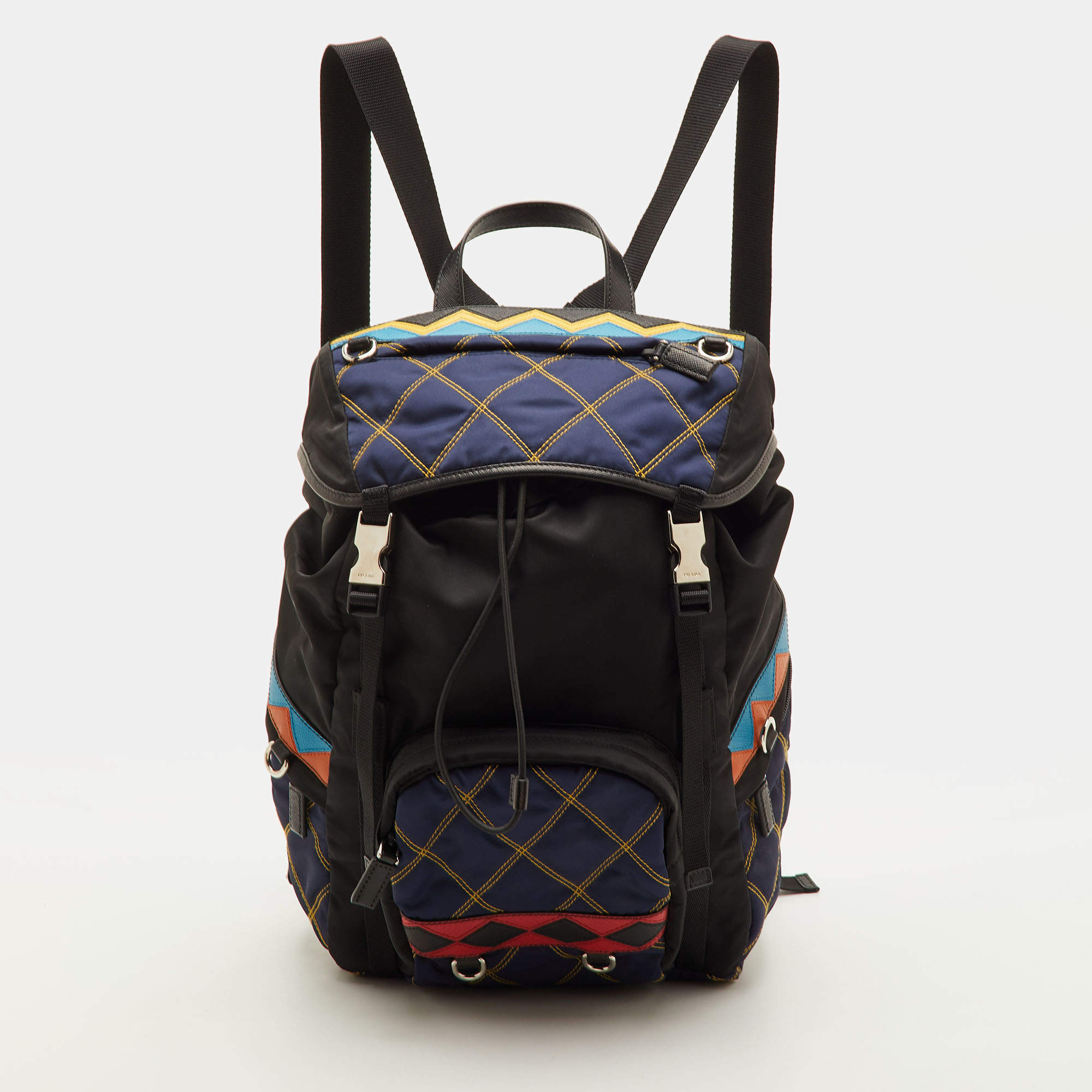 Pre Owned Prada Tessuto Navy Blue/Black Quilted Fabric and Leather Backpack