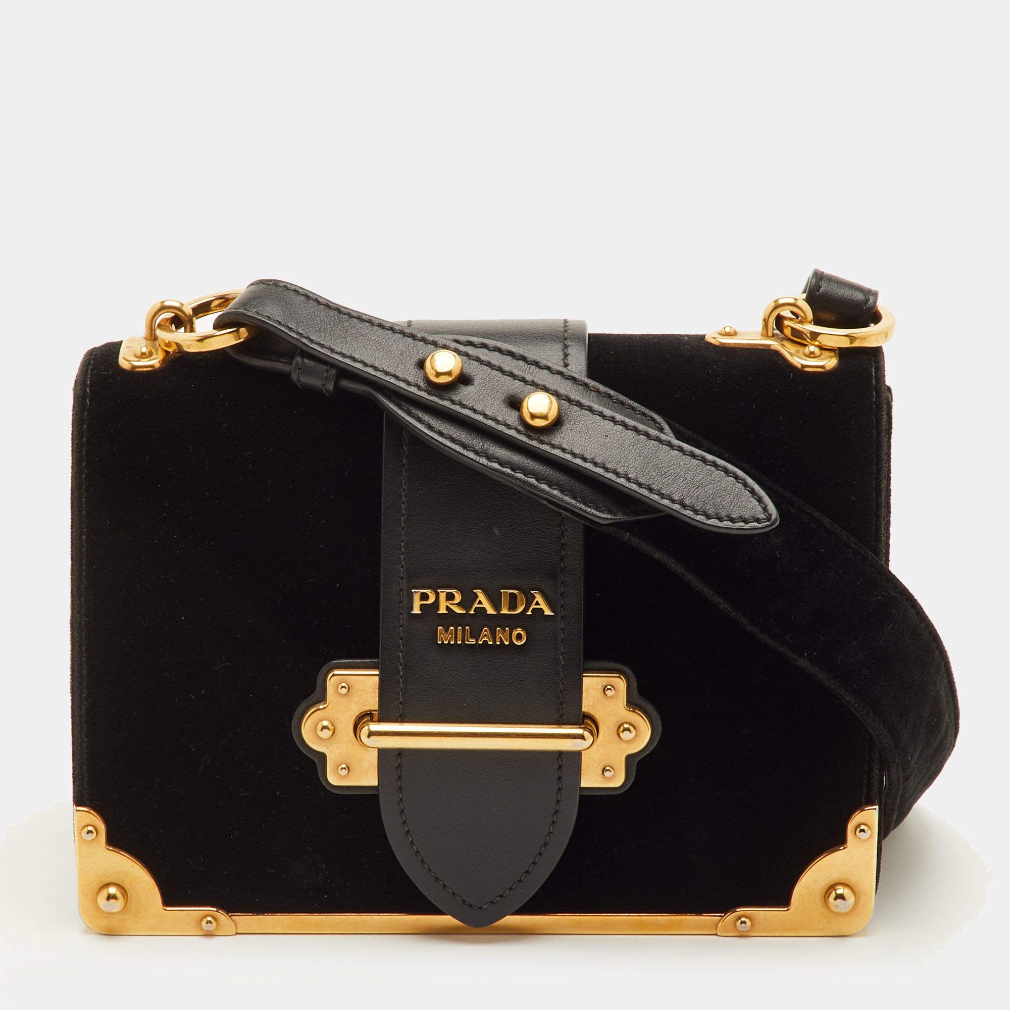 مملوكة مسبقًا Prada Cahier Black Velvet and Leather Shoulder Bag