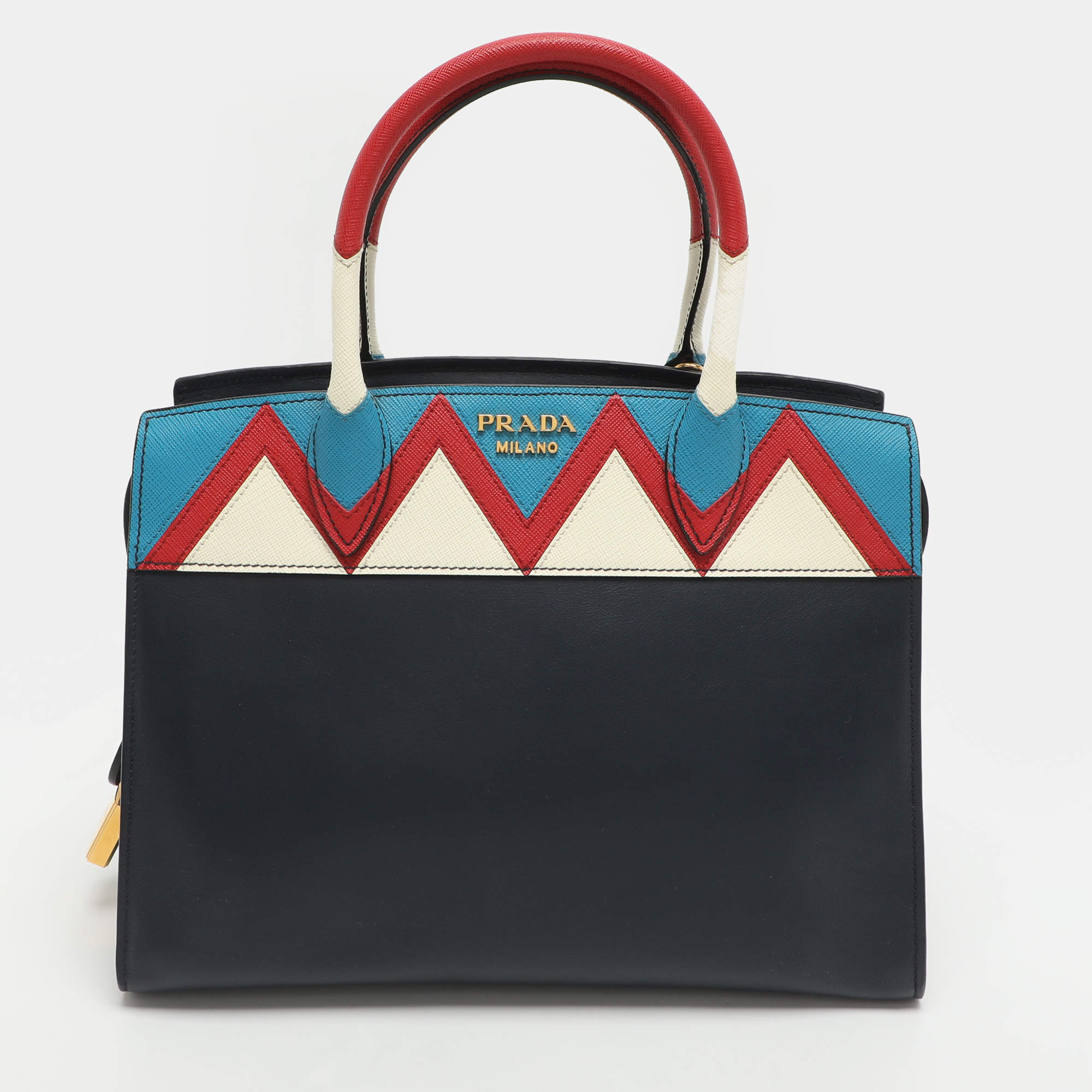 Pre Owned Prada Esplanade Medium Multicolor City Calf Leather Satchel