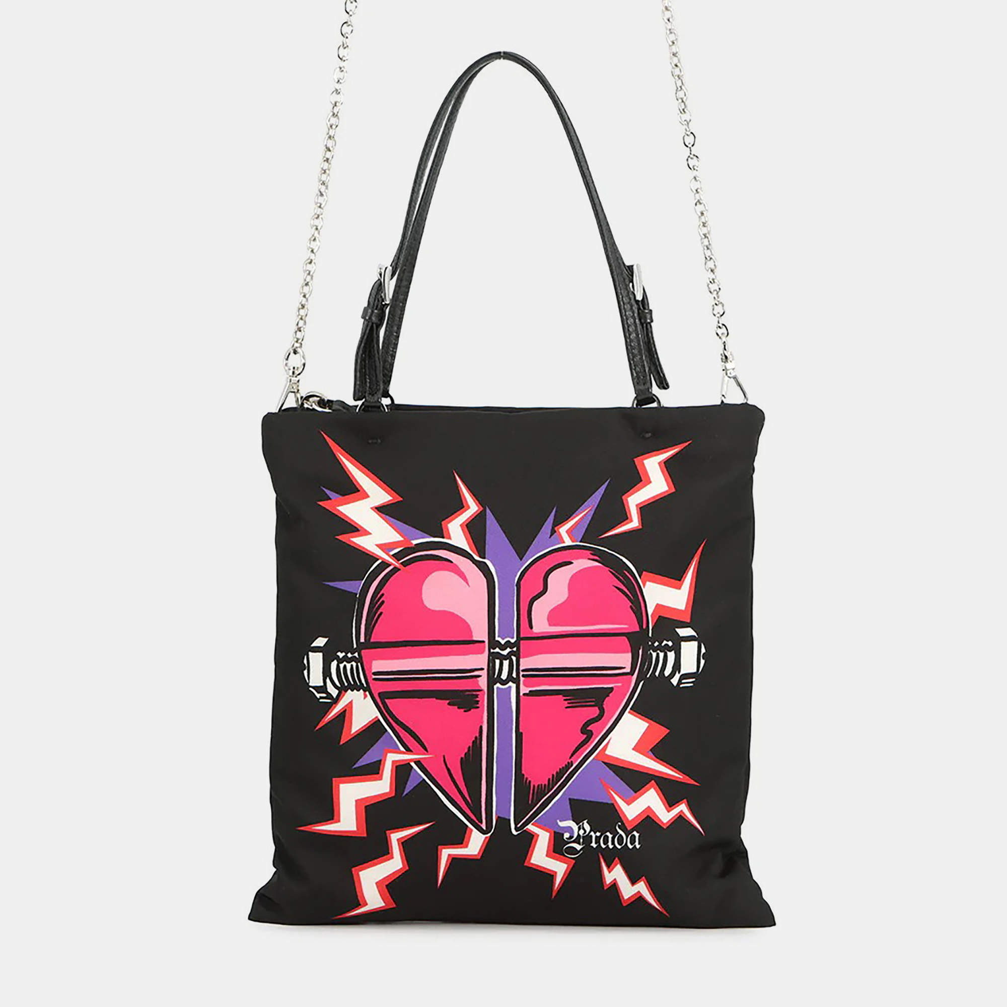 Pre Owned Prada Frankenstein Universal Studios For Prada 2-Way Bag Black/Multicolor Nylon