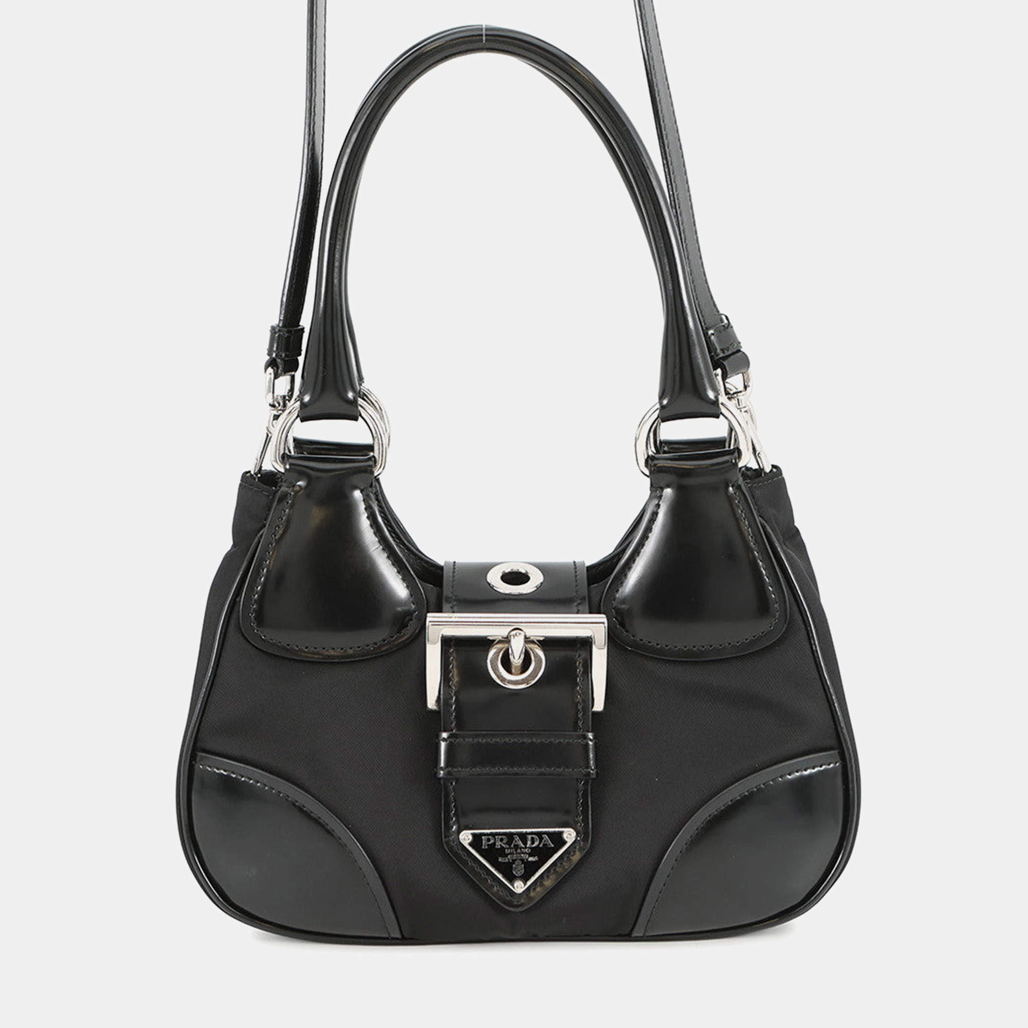 مملوكة مسبقًا حقيبة يد برادا ري-إديشن 2002 مون سوداء جلد نايلون