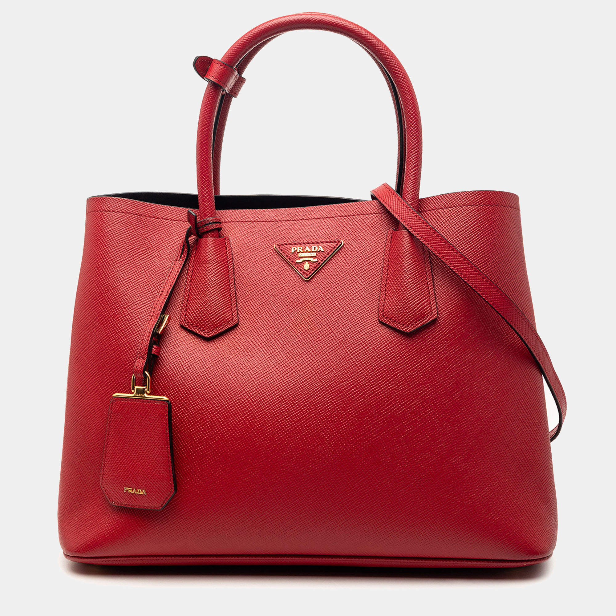 مملوكة مسبقًا Prada Red Medium Saffiano Cuir Double Satchel
