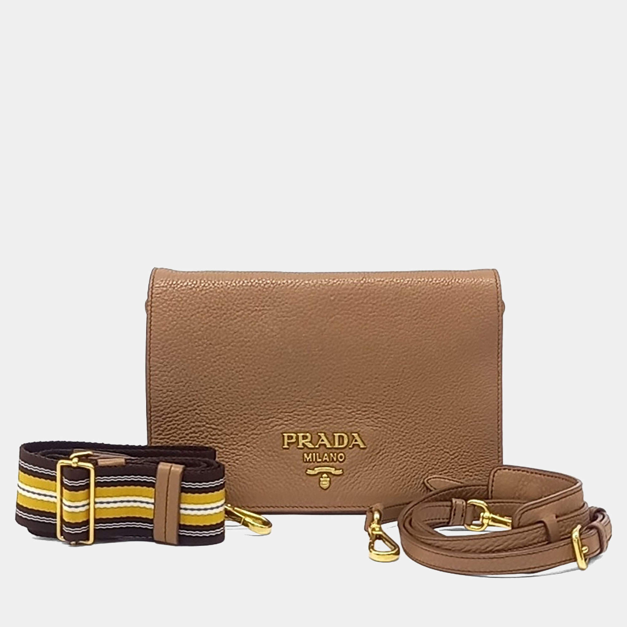 Pre Owned Prada Brown Leather Dino Crossbody Bag