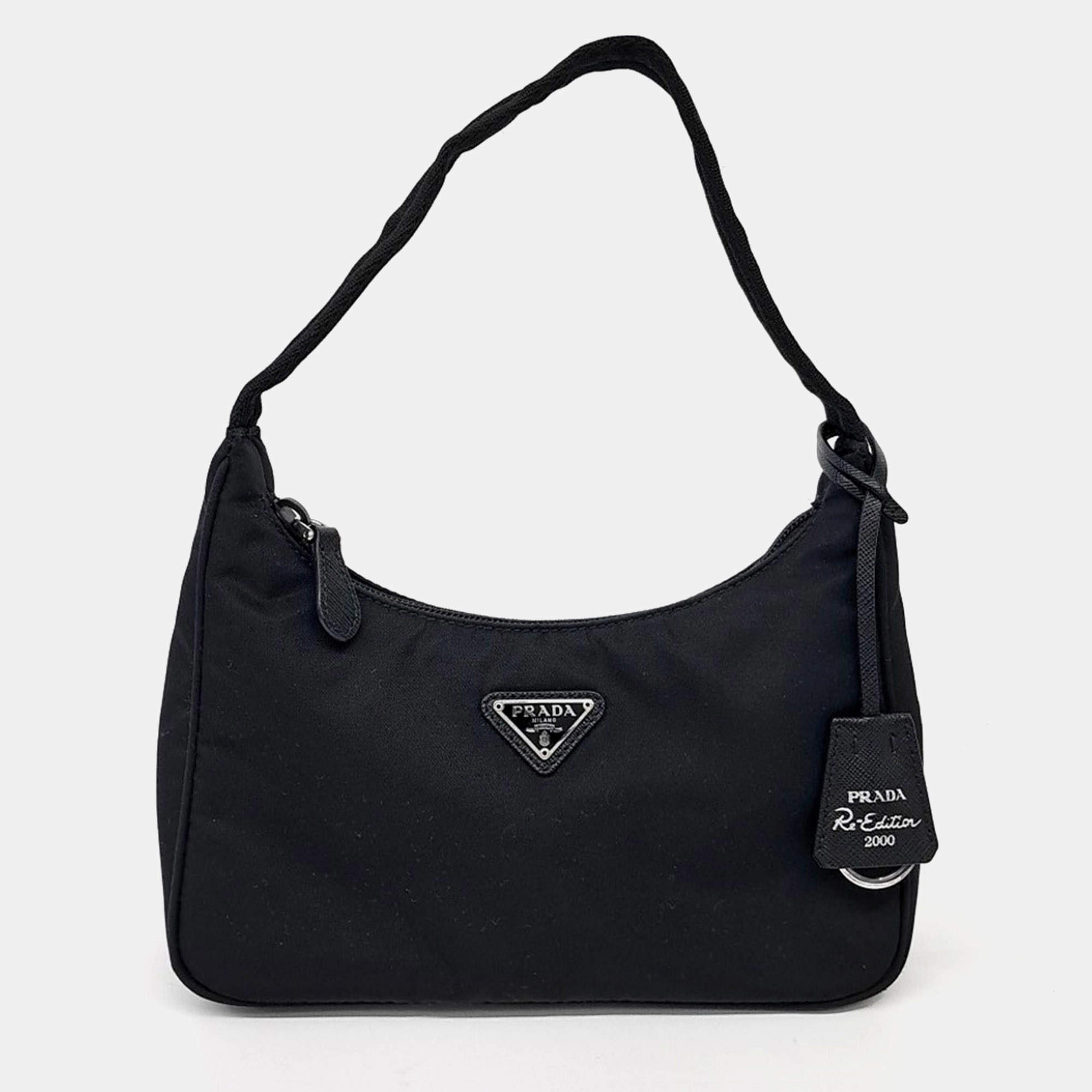 مملوكة مسبقًا Prada Black Re-Nylon Tessuto Hobo Bag (1NE515)
