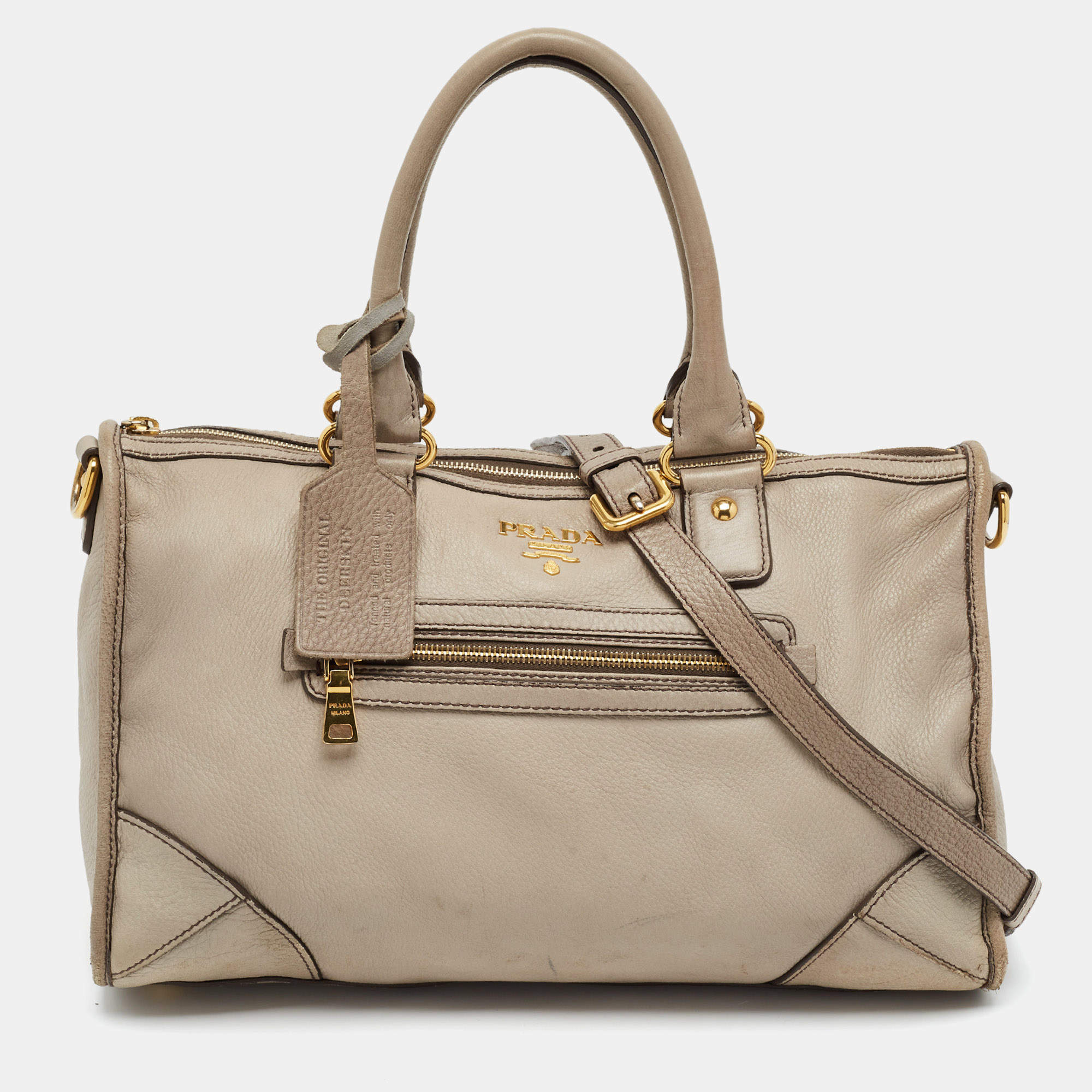 مملوكة مسبقًا Prada East West Zip Grey Cervo Leather Tote