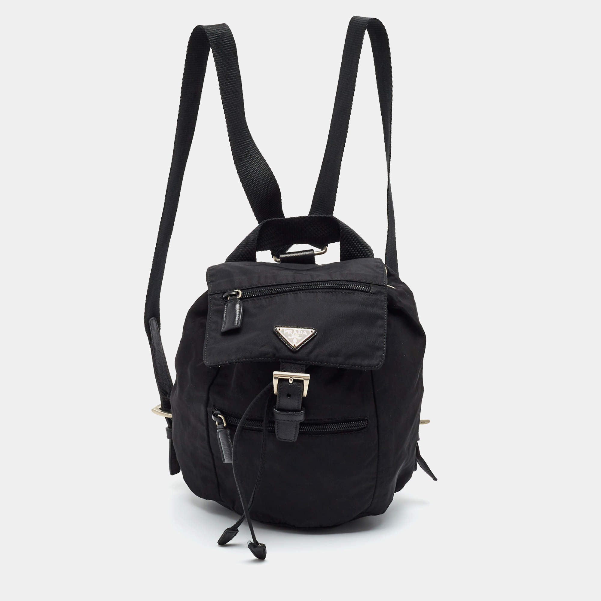 Pre Owned Prada Cinch Drawstring Black Nylon Backpack