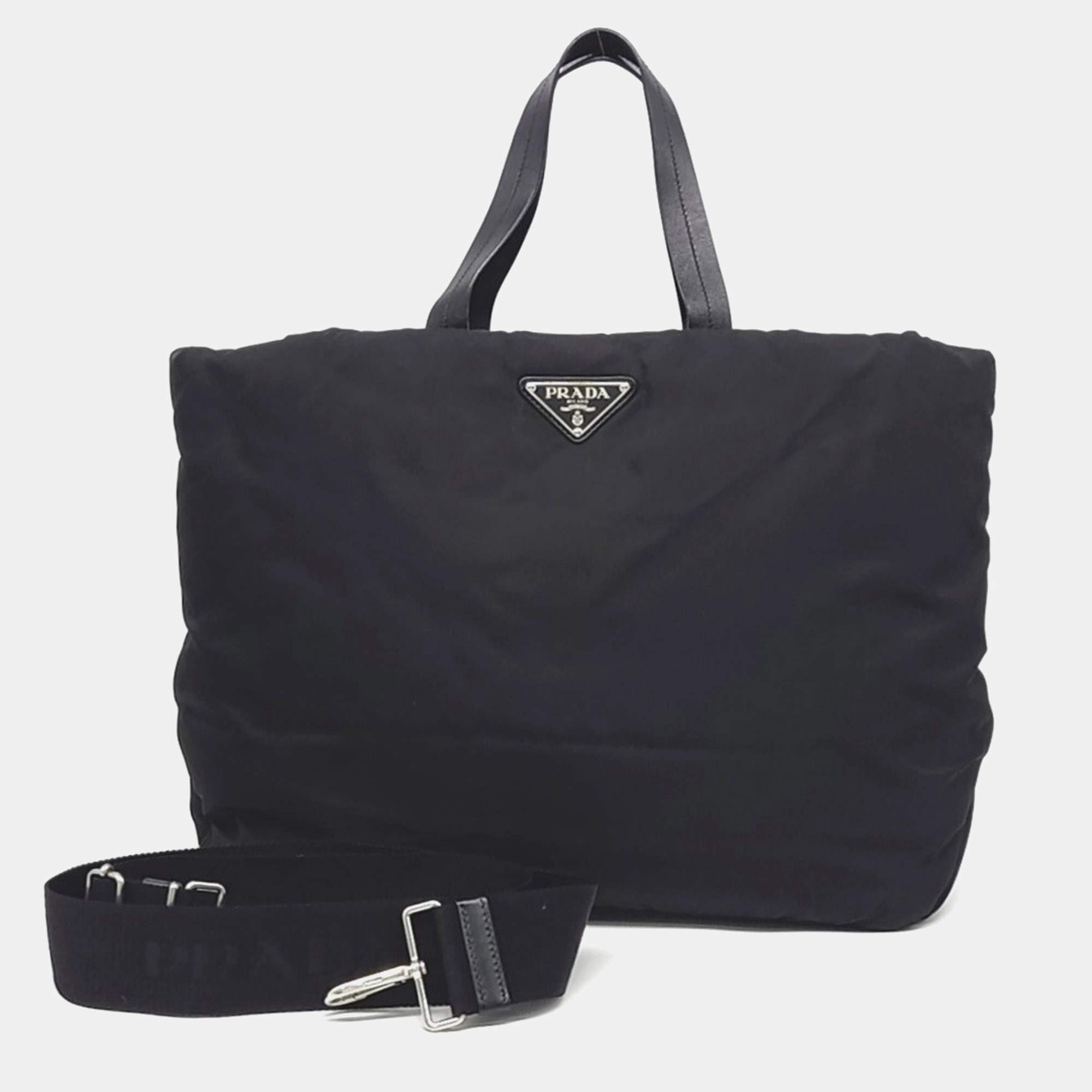 Pre Owned Prada Black Nylon Padded Tote and Shoulder Bag (1BG217)
