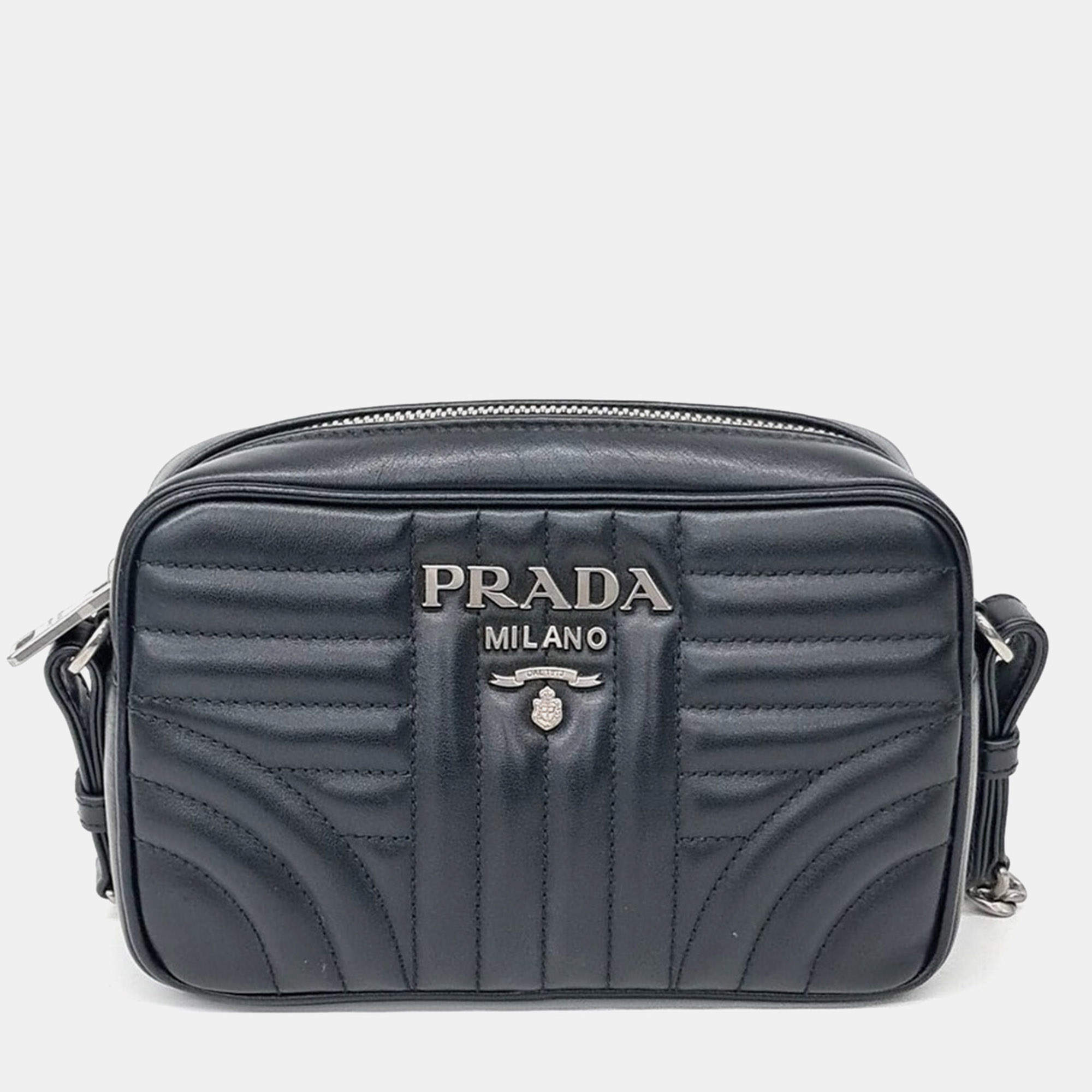 Pre Owned Prada Black Leather Soft Calf Diagram Crossbody Bag