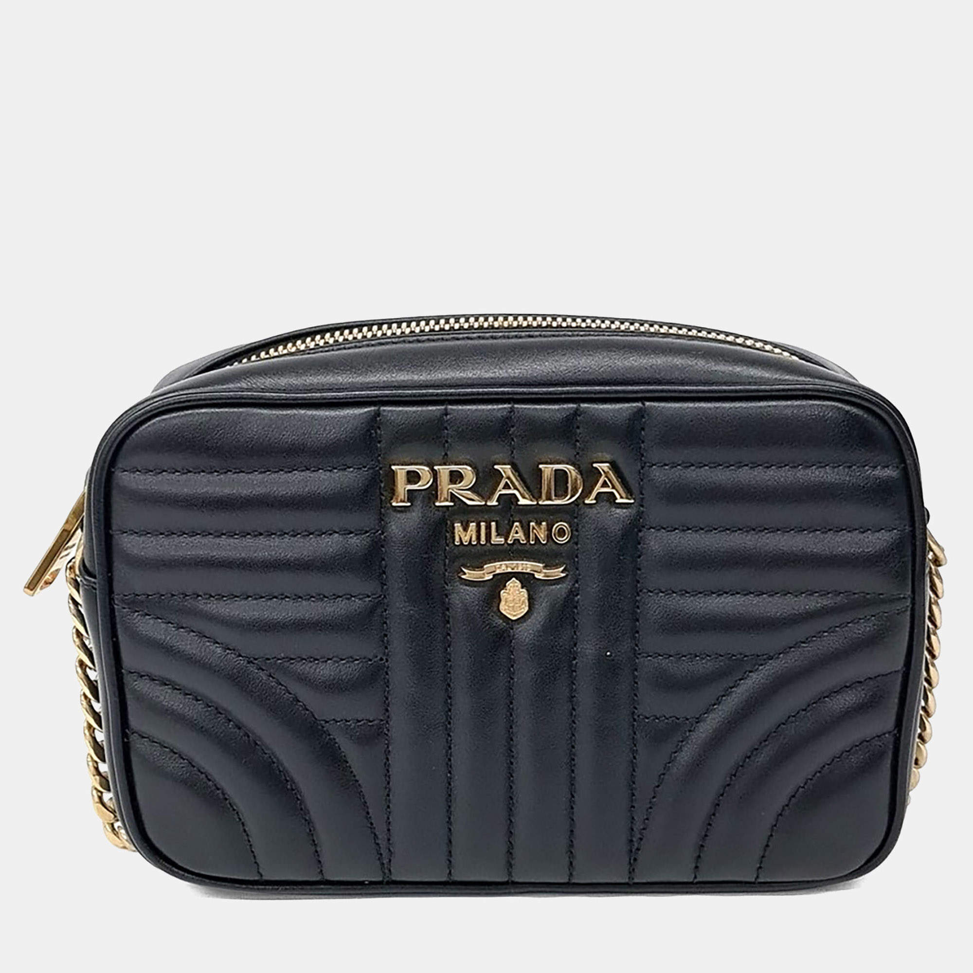 Pre Owned Prada Black Leather Soft Calf Diagram Crossbody Bag