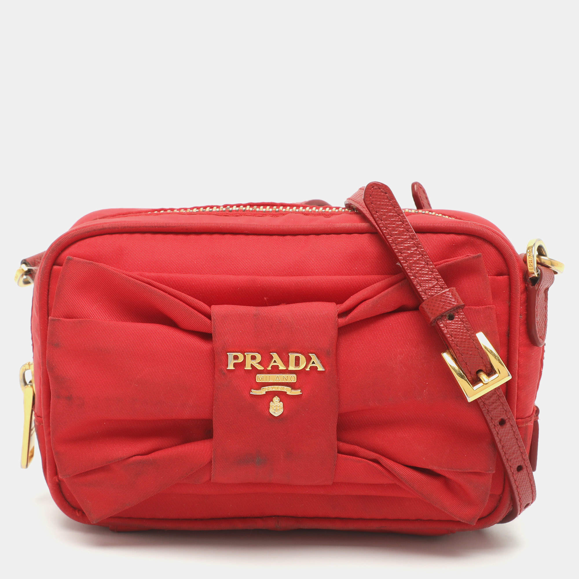 Pre Owned Prada Bow Red Nylon Mini Crossbody Bag