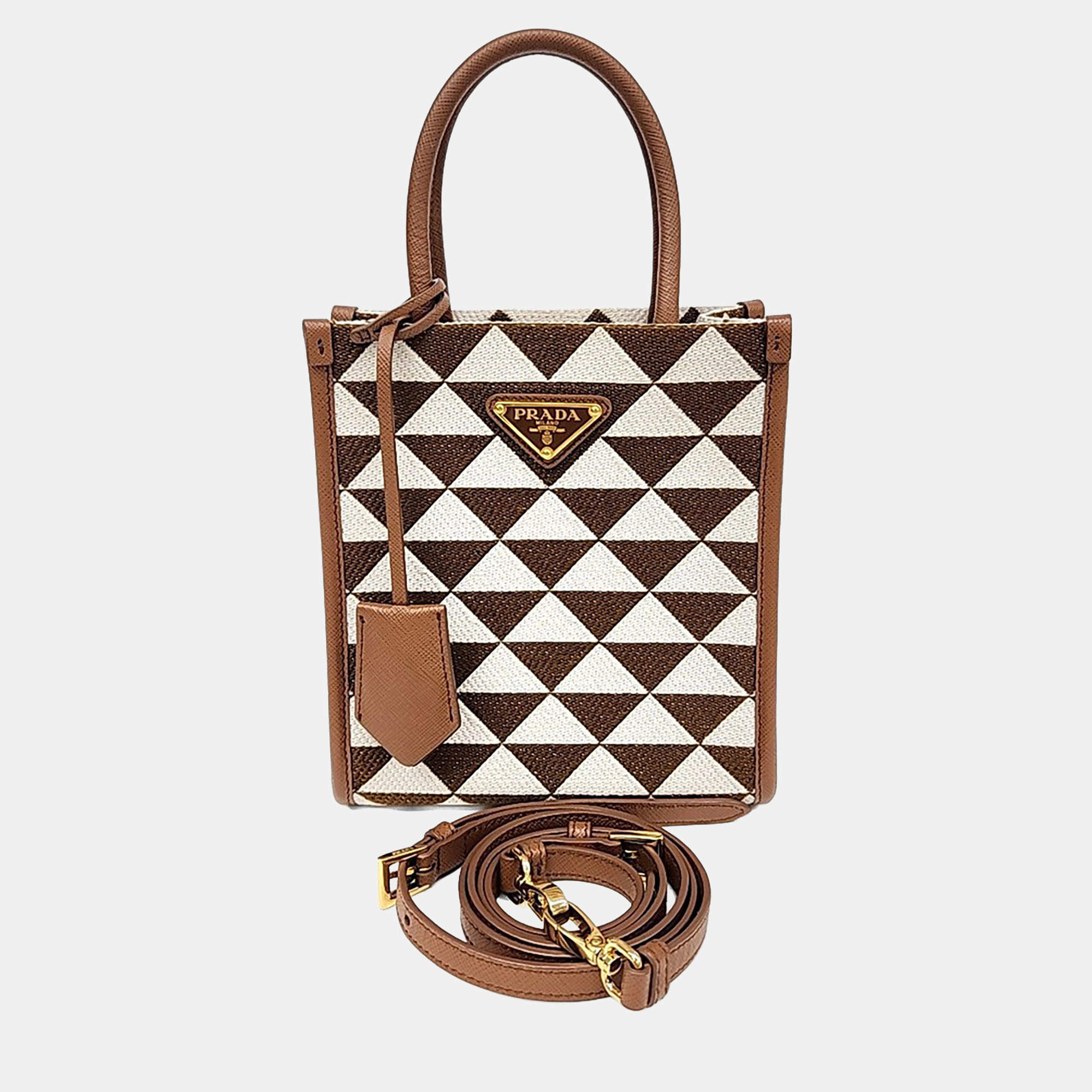 Pre Owned Prada Symbol Jacquard Mini Tote and Crossbody Bag (1BA355)