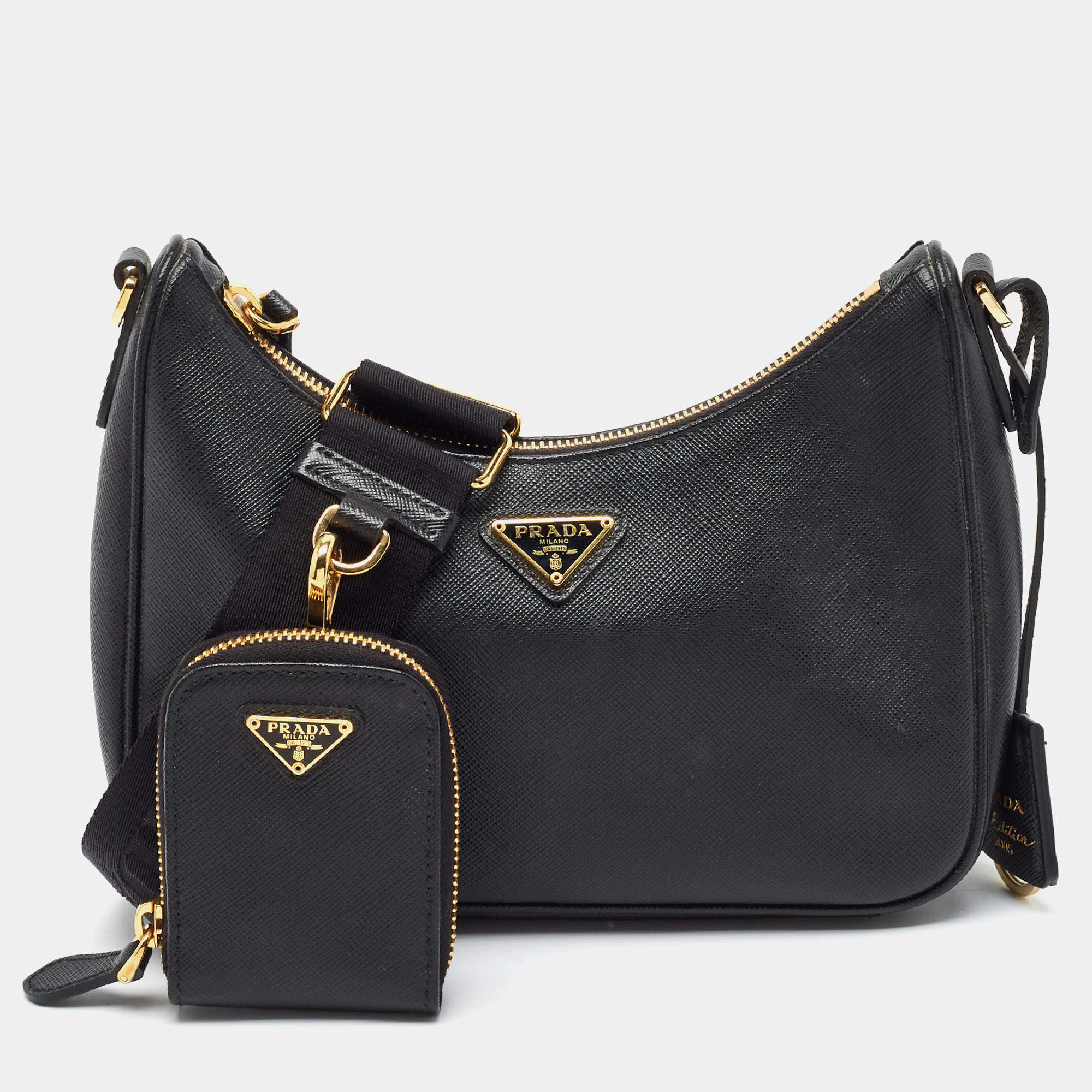 مملوكة مسبقًا Prada Re-Edition 2005 Black Saffiano Lux Leather Shoulder Bag