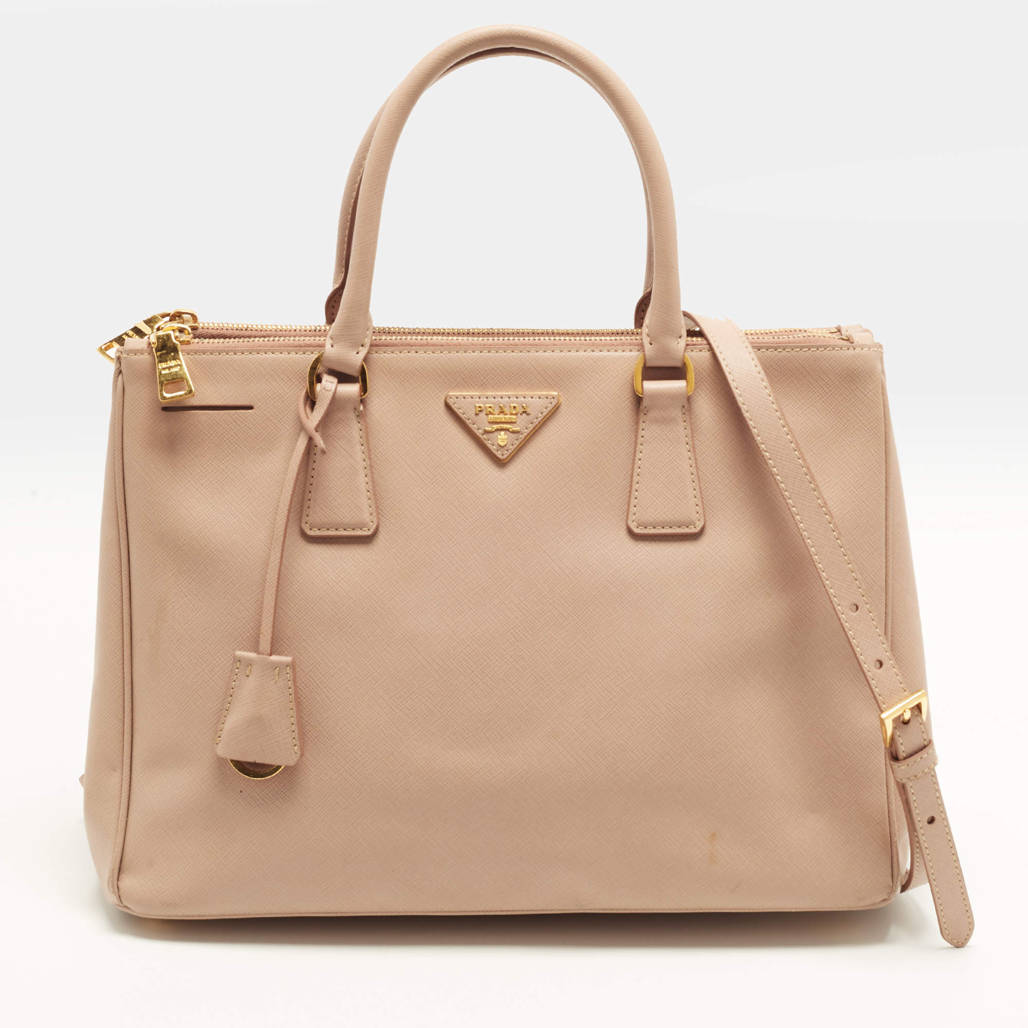 مملوكة مسبقًا Prada Galleria Double Zip Large Beige Saffiano Lux Leather Tote