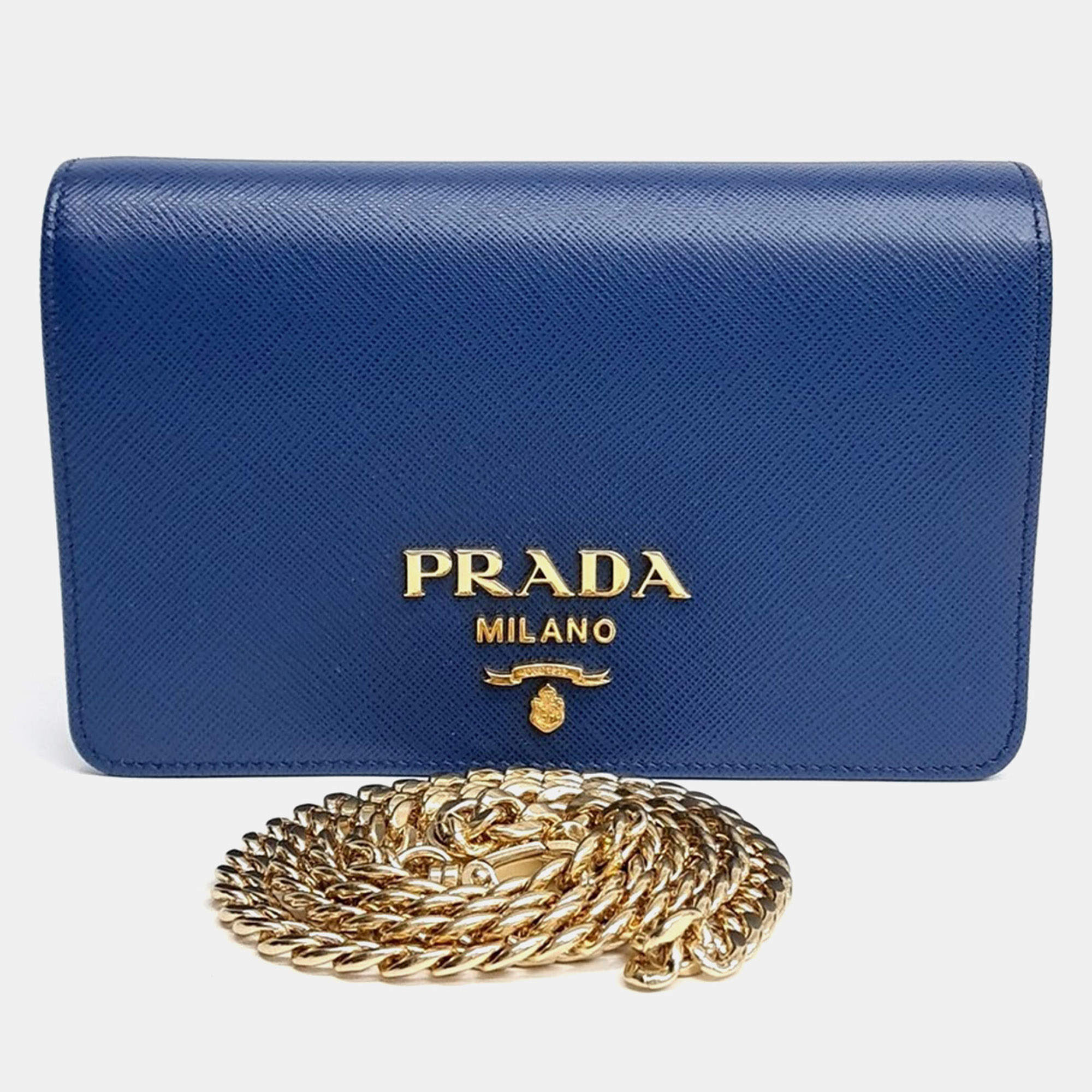 Pre Owned Prada Blue Leather Saffiano Luxe Crossbody Bag (1BP006)
