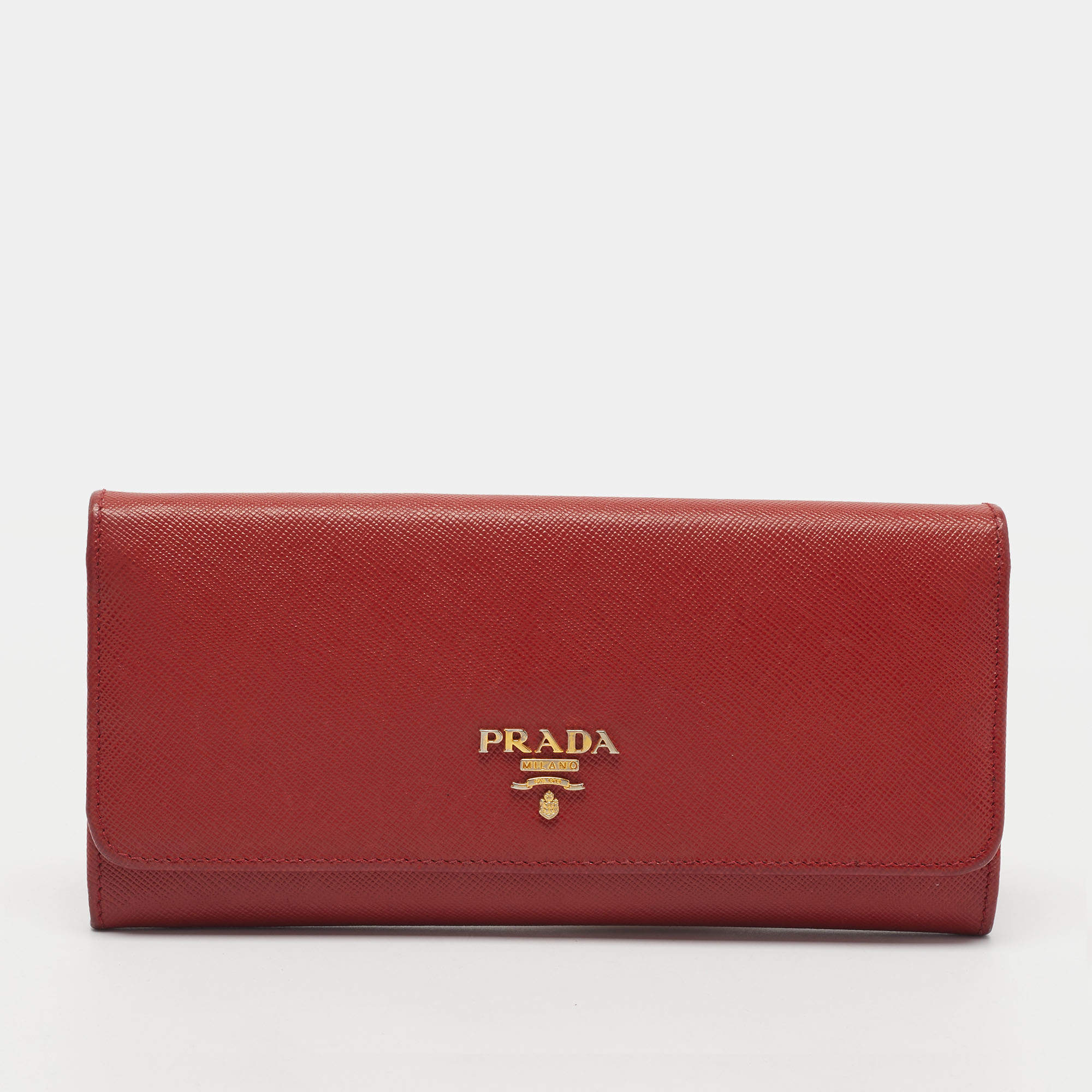 Pre Owned Prada Red Saffiano Leather Flap Continental Wallet