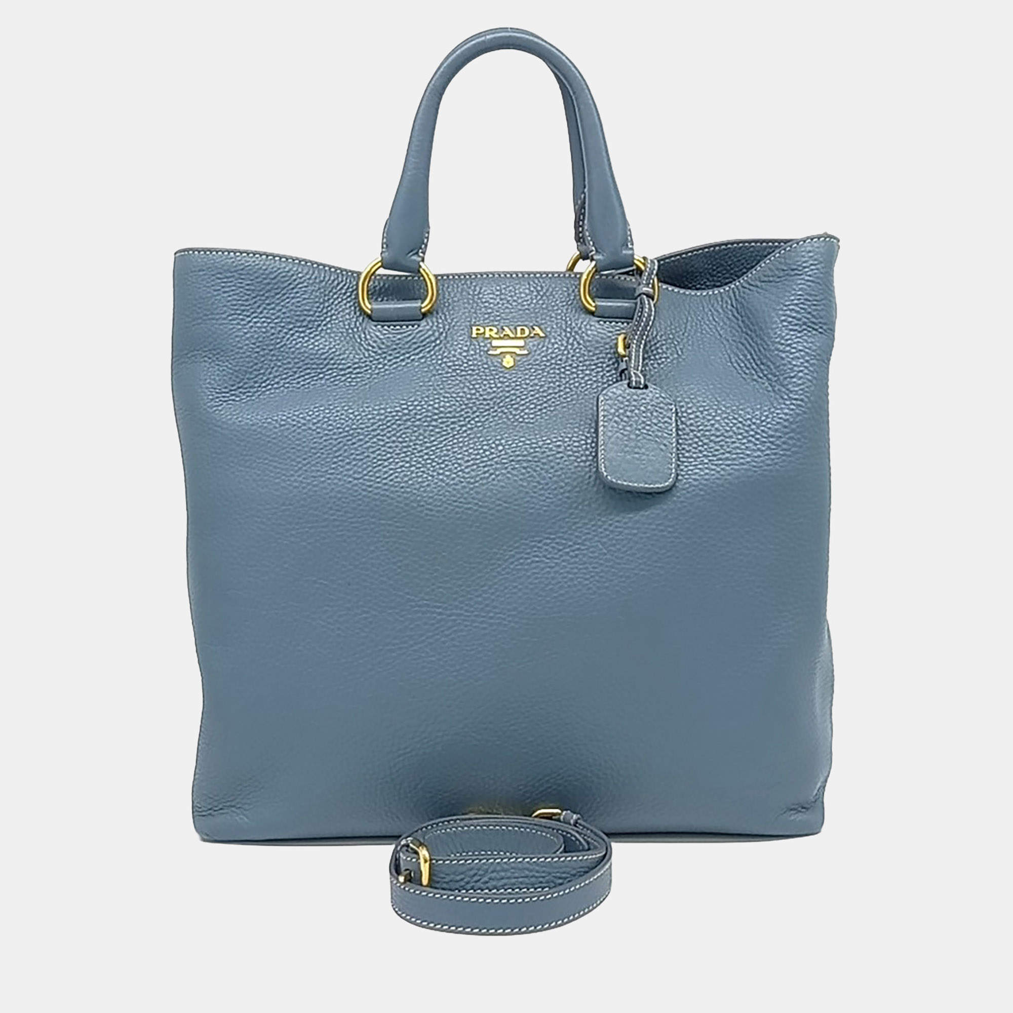 Pre Owned Prada Blue Leather Daino Tote and Shoulder Bag