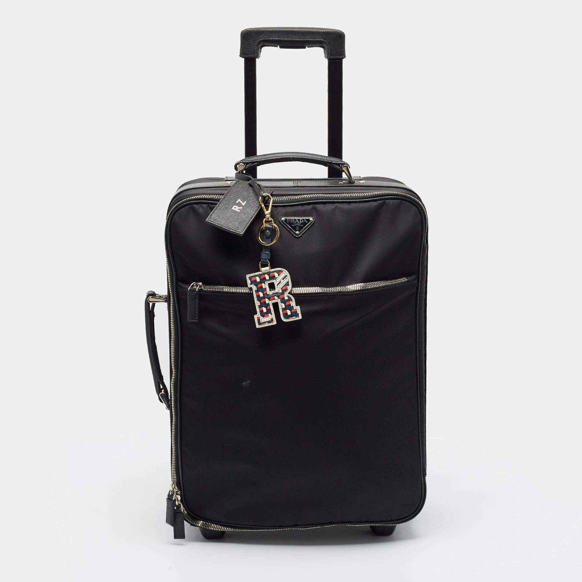 Pre Owned Prada Travel Black Nylon and Saffiano Leather Trolley Rolling Luggage
