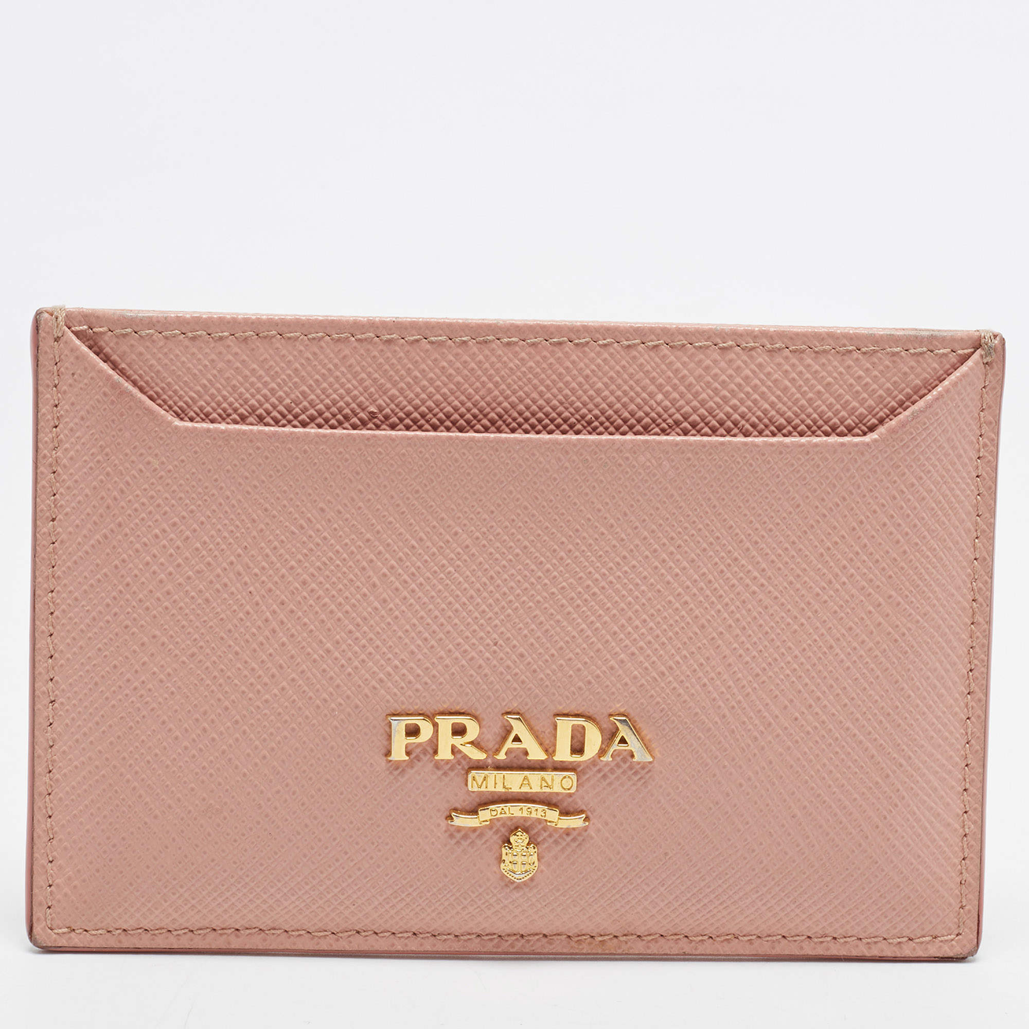 Pre Owned Prada Logo Pink Saffiano Leather Card Holder