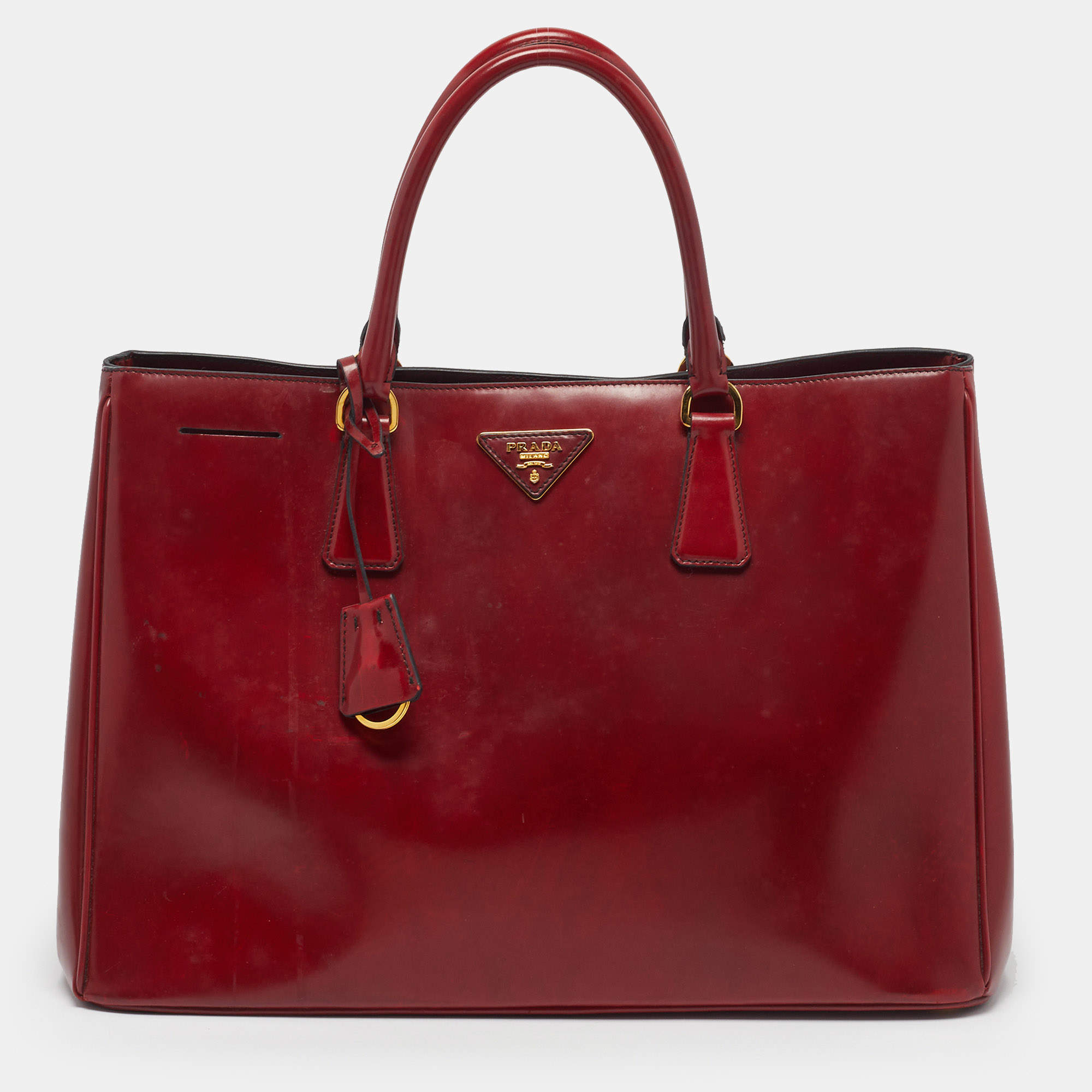 Pre Owned Prada Open Large Red Patent Leather Tote