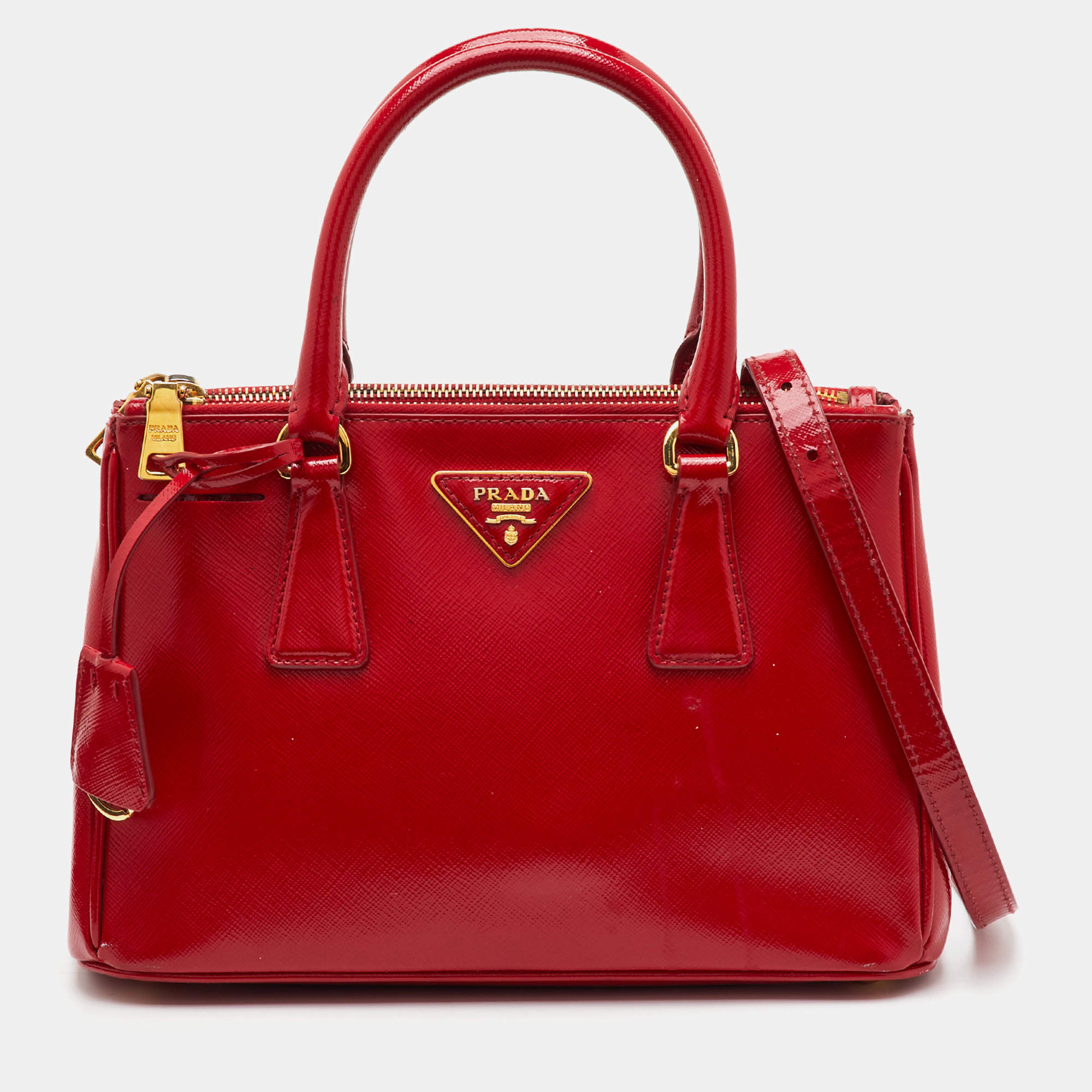 Pre Owned Prada Galleria Mini Red Saffiano Lux Leather Tote