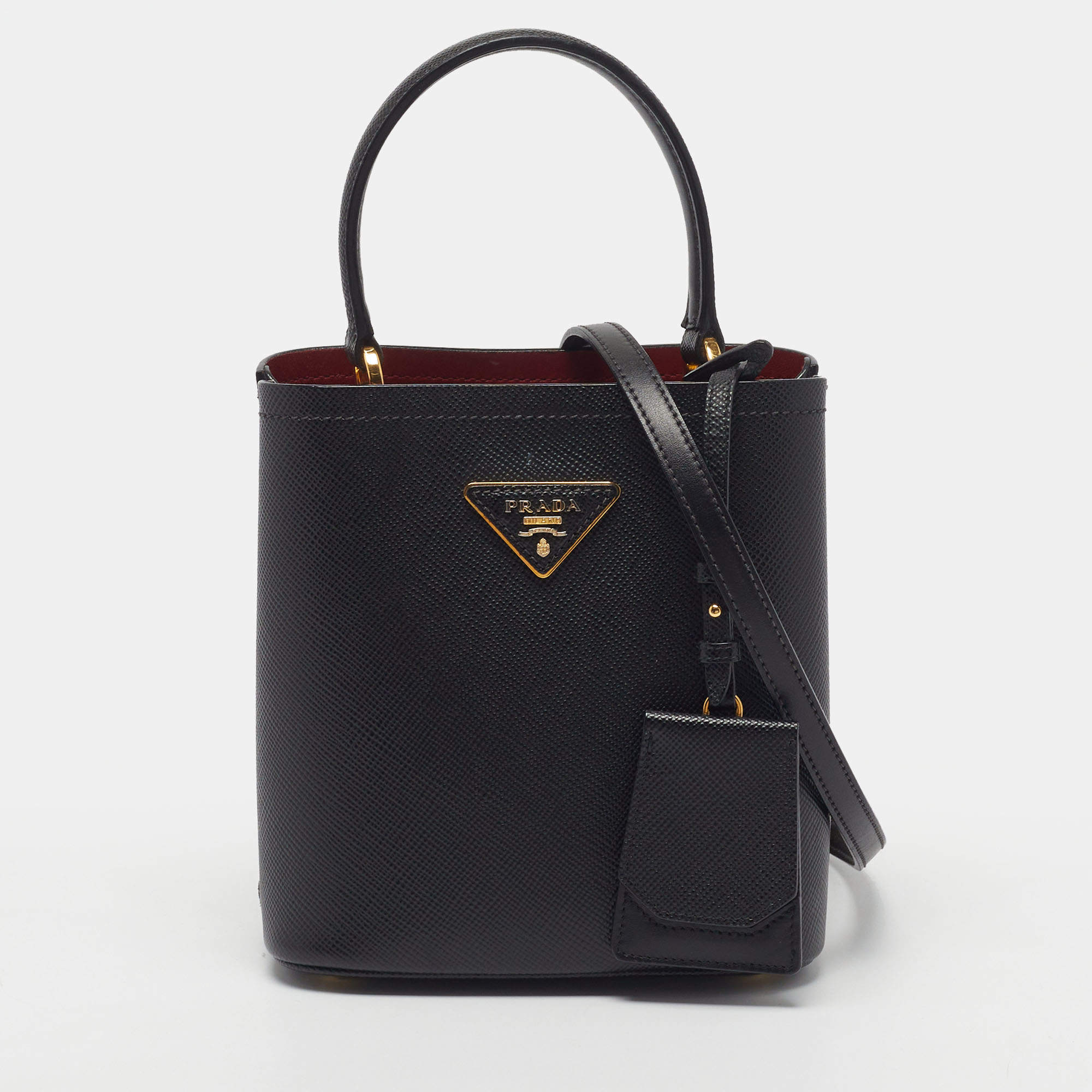 Pre Owned Prada Panier Small Black Saffiano Cuir Leather Top Handle Bag