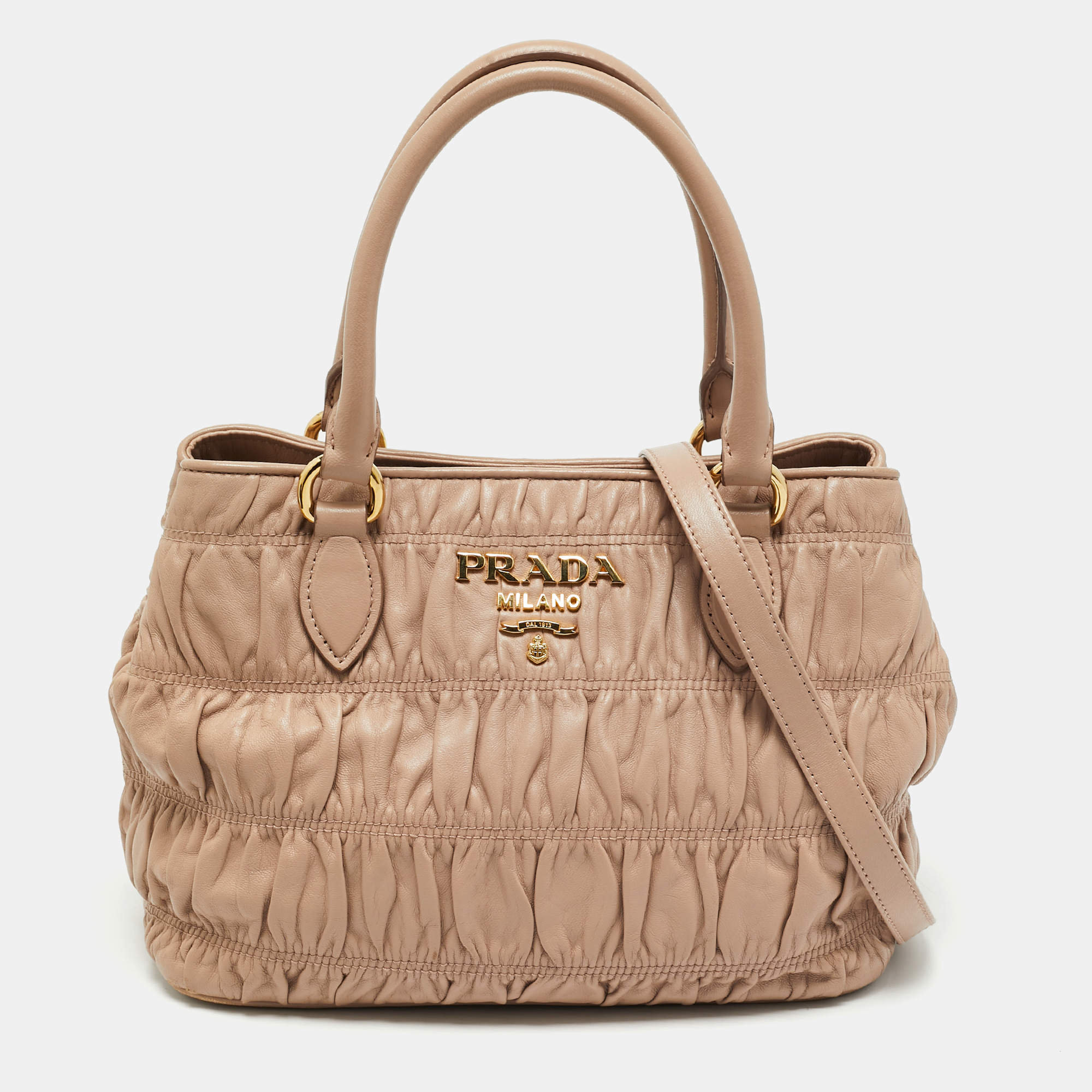 Pre Owned Prada Gaufre Beige Leather Tote