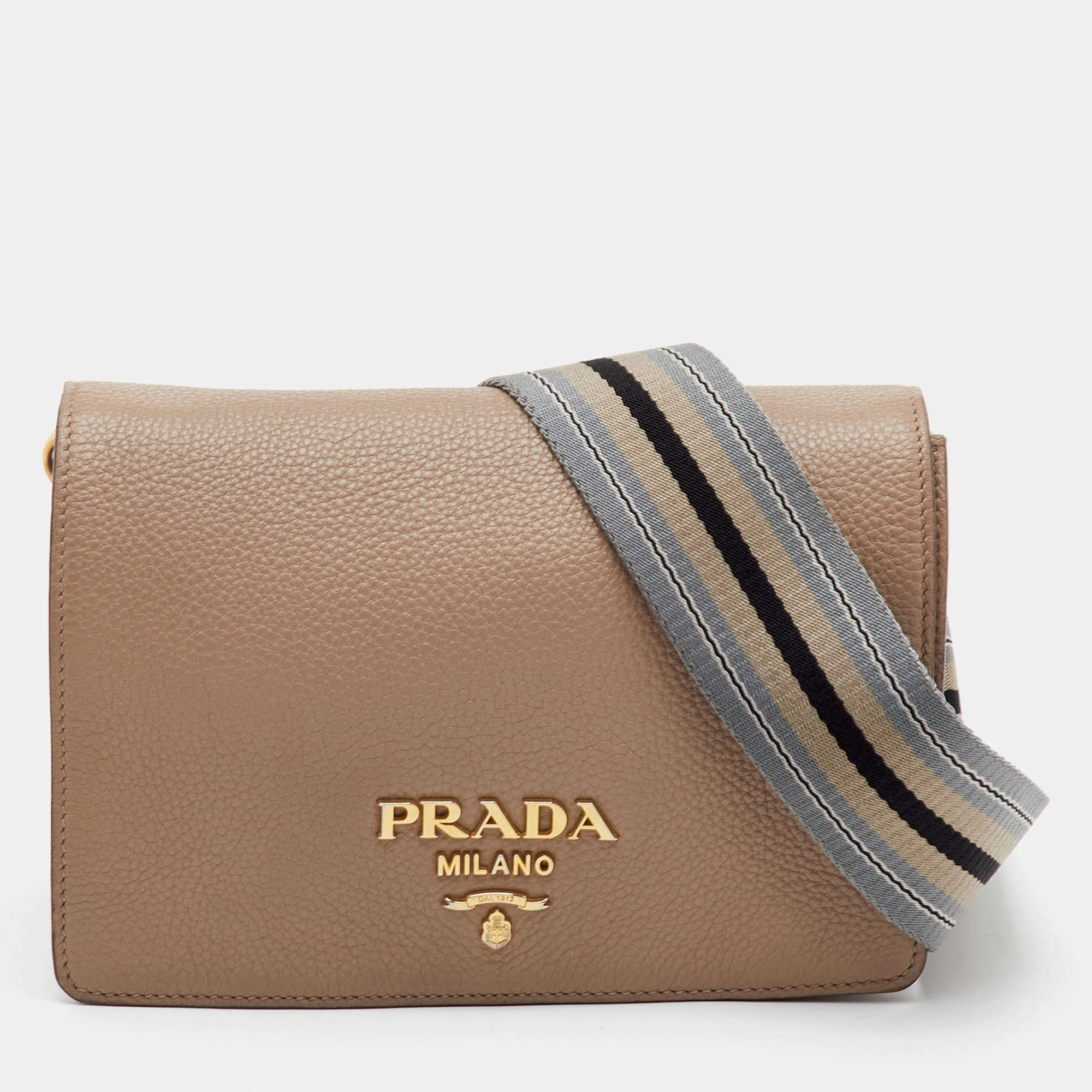 Pre Owned Prada Beige Daino Leather Flap Shoulder Bag
