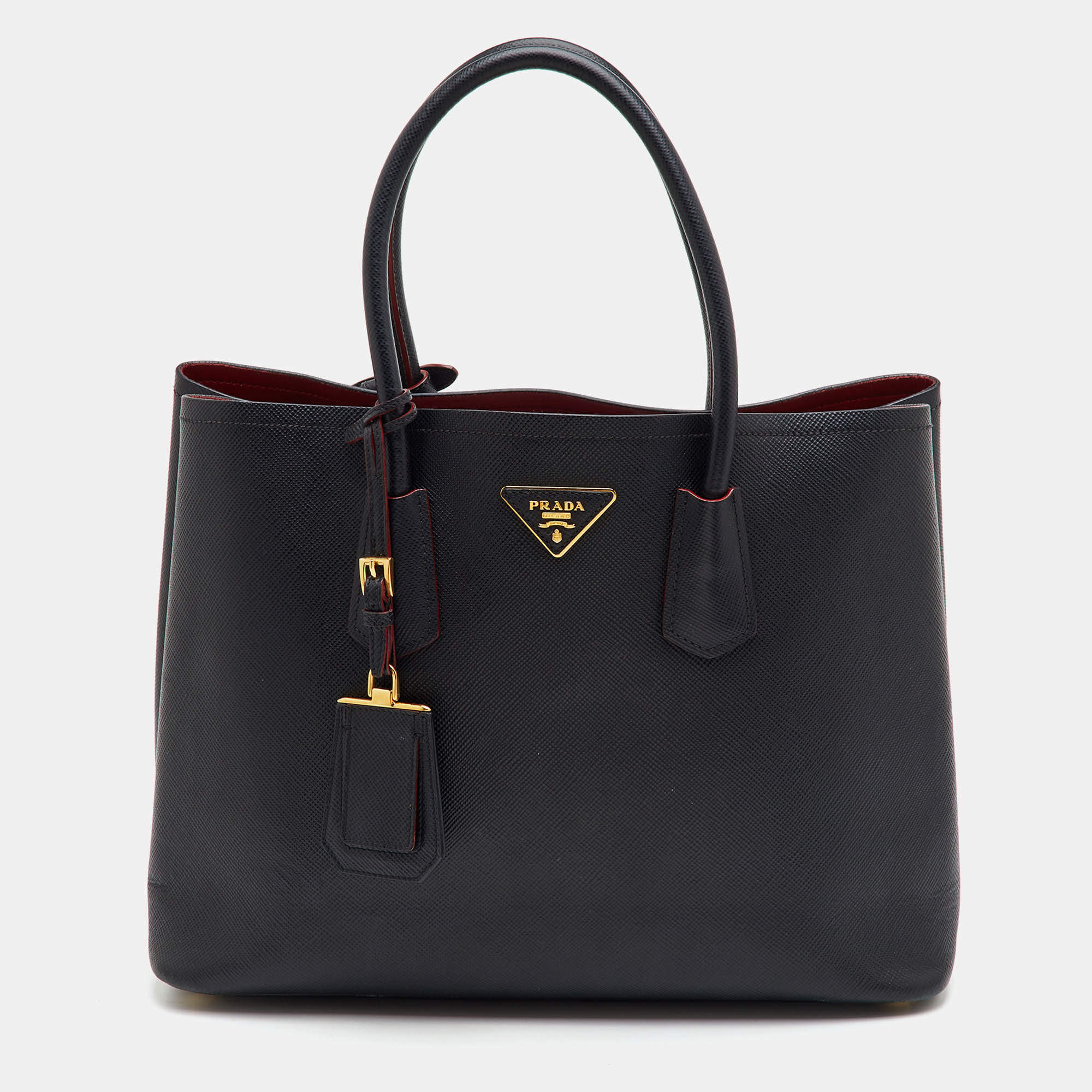 مملوكة مسبقًا Prada Large Black Saffiano Cuir Leather Double Handle Tote