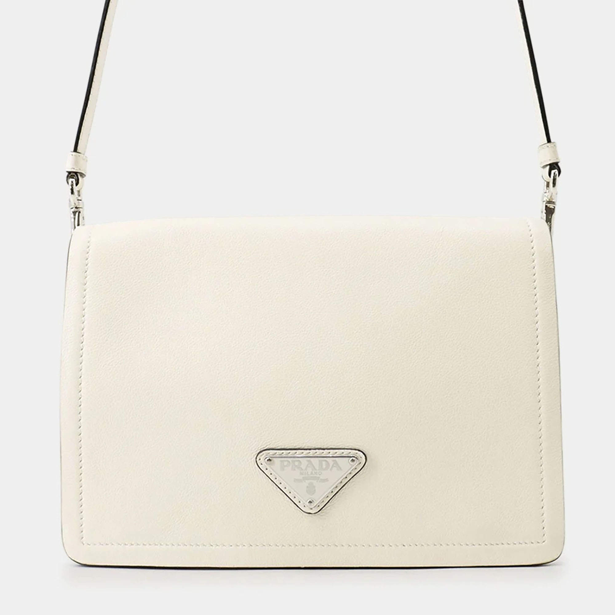 مملوكة مسبقًا Prada 1BD296 Shoulder White Leather Shoulder Bag