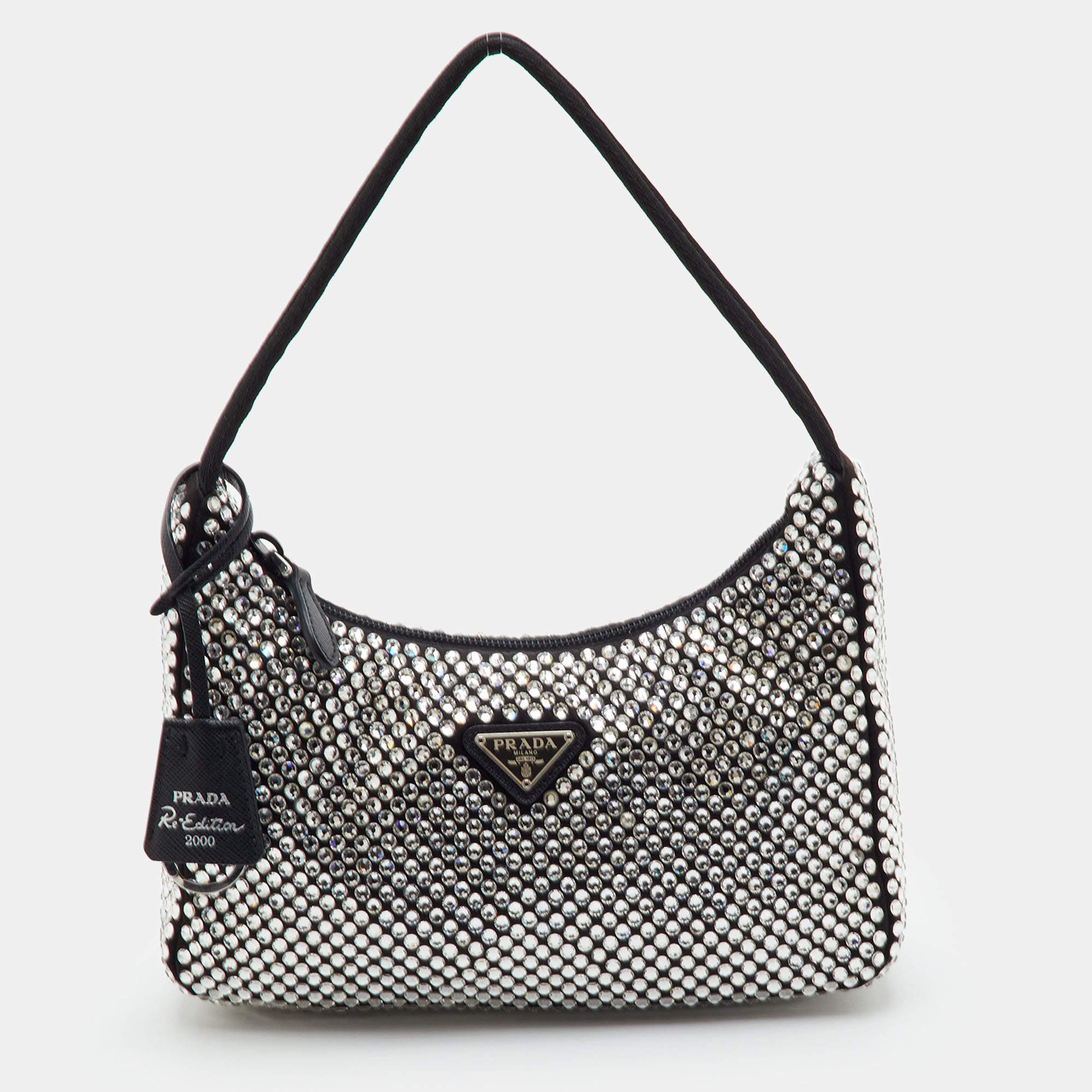 مملوكة مسبقًا Prada Re-Edition 2000 Mini Black Satin Crystal Embellished Shoulder Bag