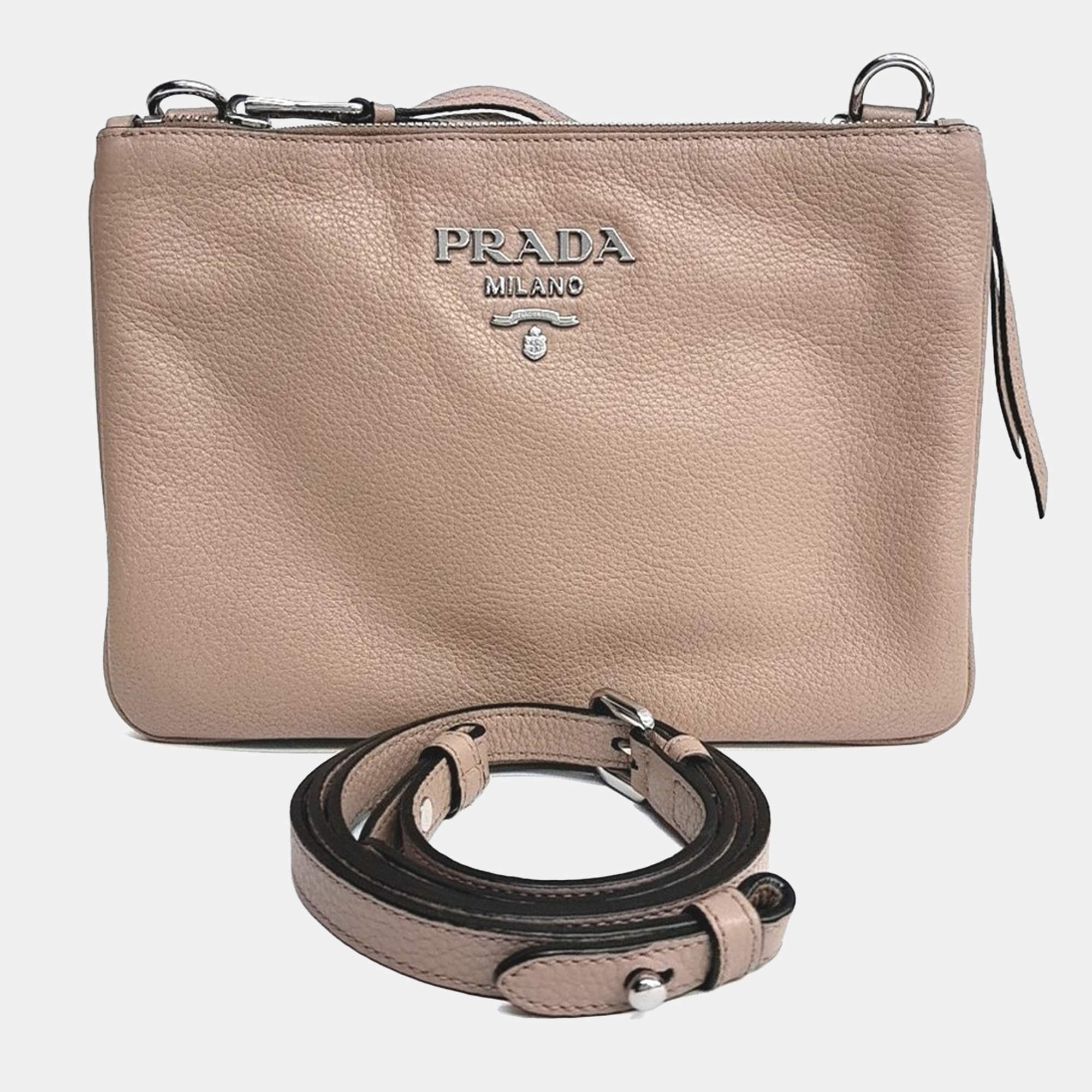 Pre Owned Prada Vitello Phoenix Double Zip Crossbody Bag (1BH046)