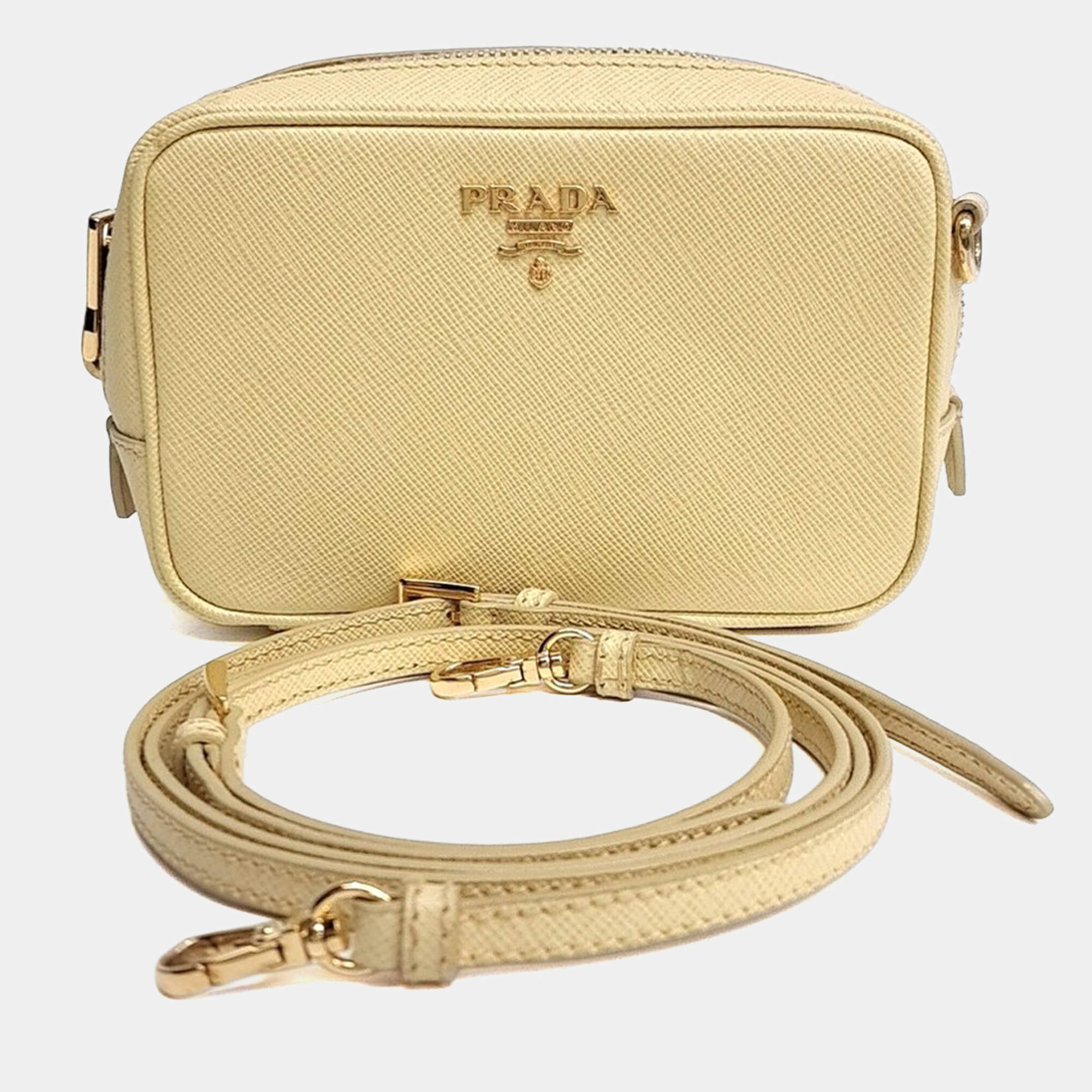 مملوكة مسبقًا Prada Yellow Leather Saffiano Mini Crossbody Bag (1N1674)