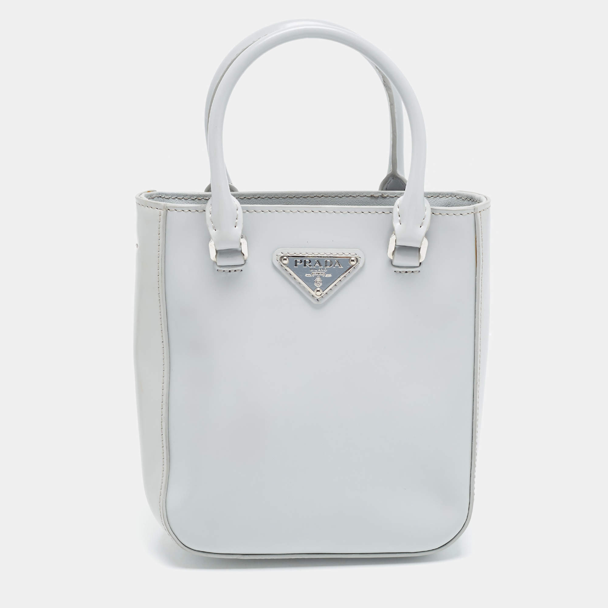 Pre Owned Prada Small Blue Brushed Leather Tote