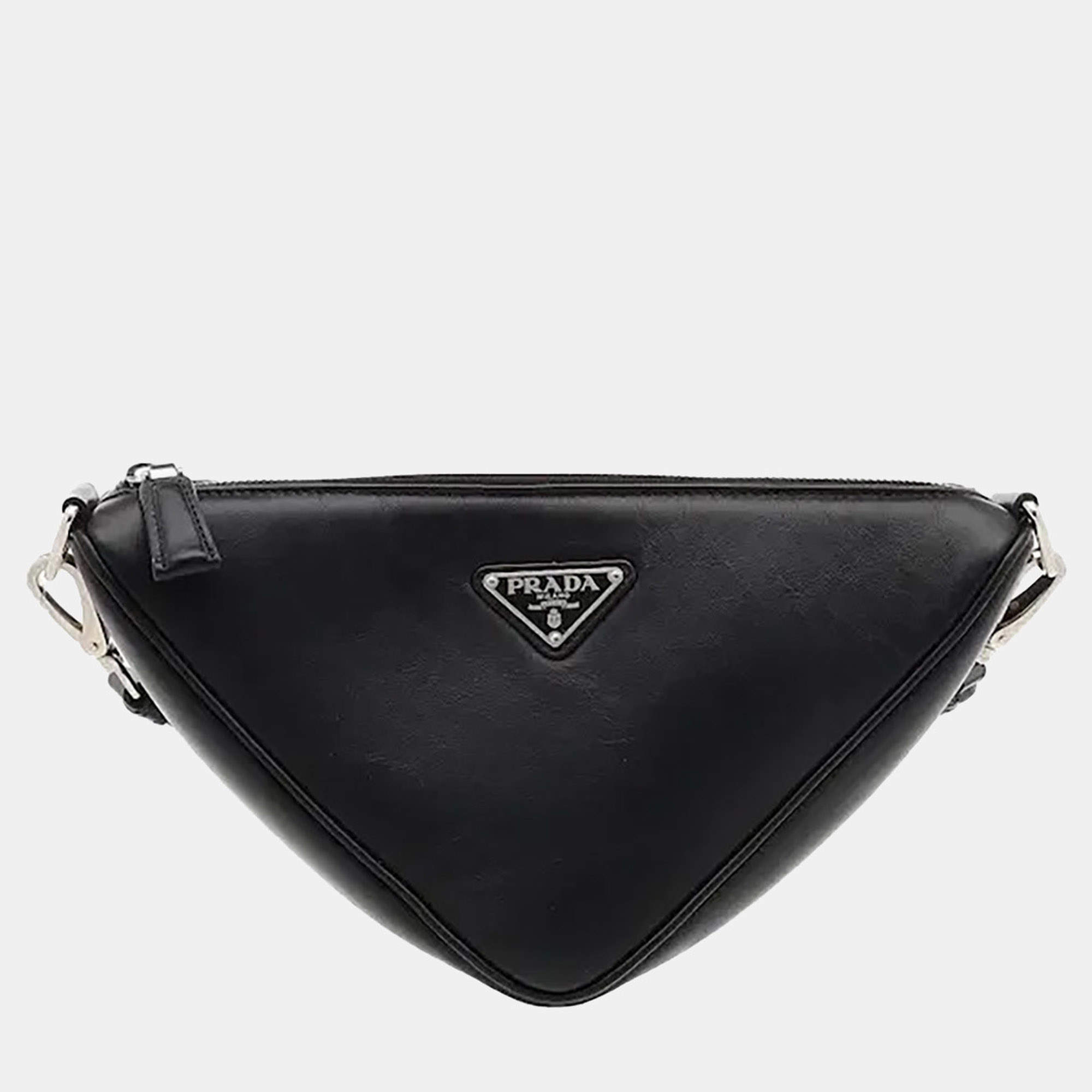 مملوكة مسبقًا Prada Triangle Medium Black Saffiano Leather Crossbody Bag