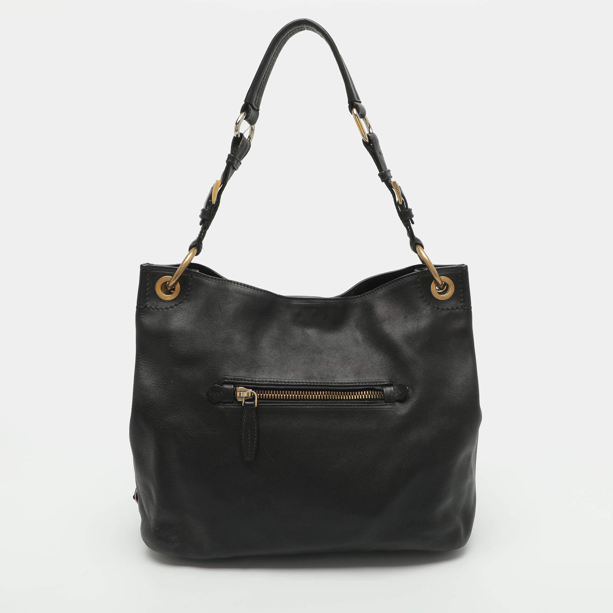 Pre Owned Prada Black Leather Hobo