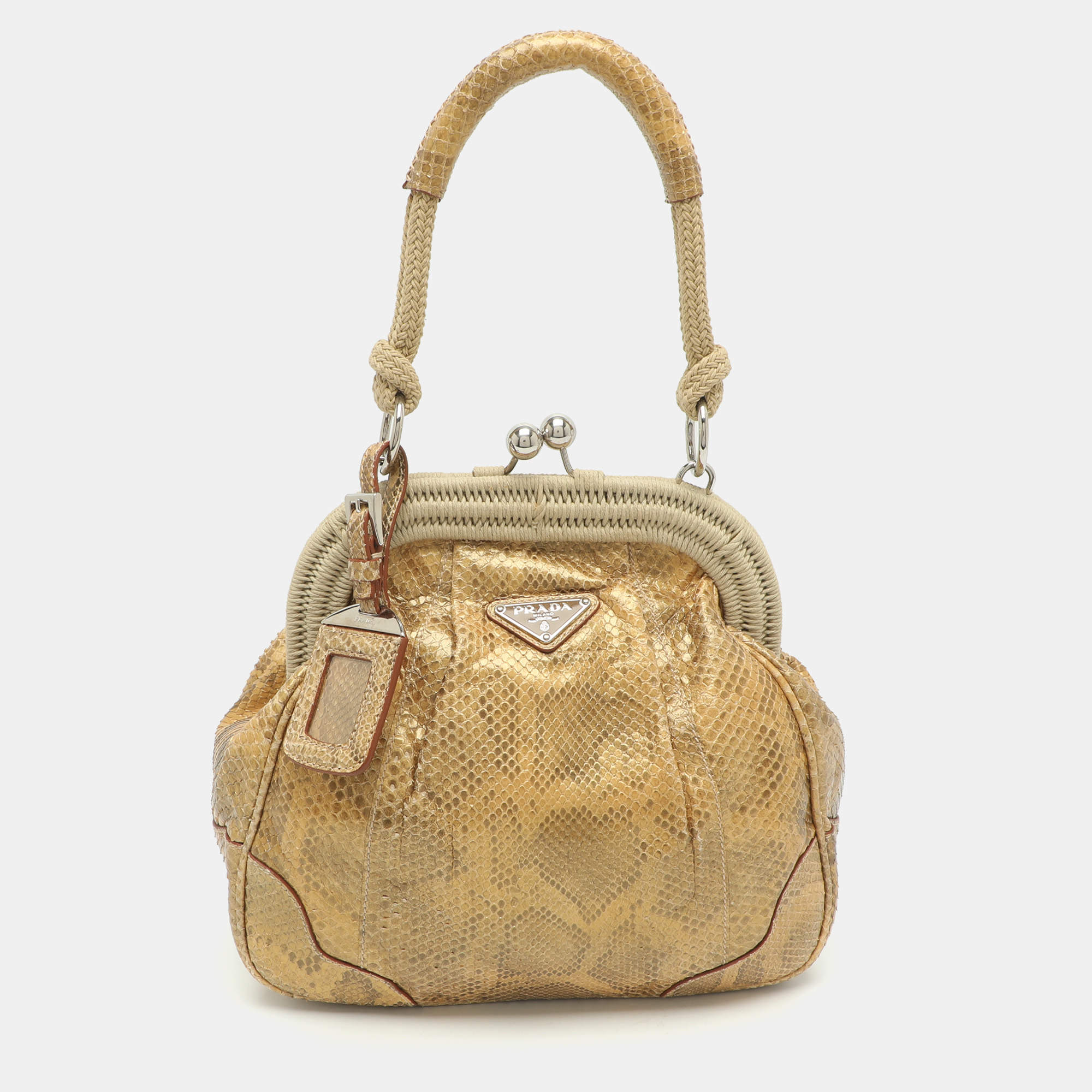 مملوكة مسبقًا Prada Beige Python Leather Frame Satchel
