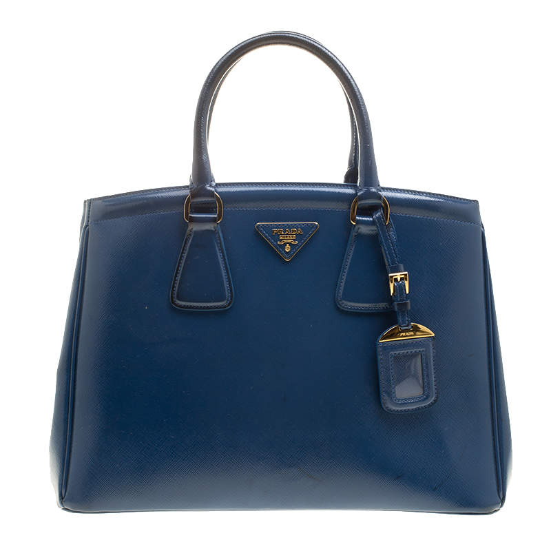 Pre Owned Prada Blue Saffiano Lux Leather Parabole Tote